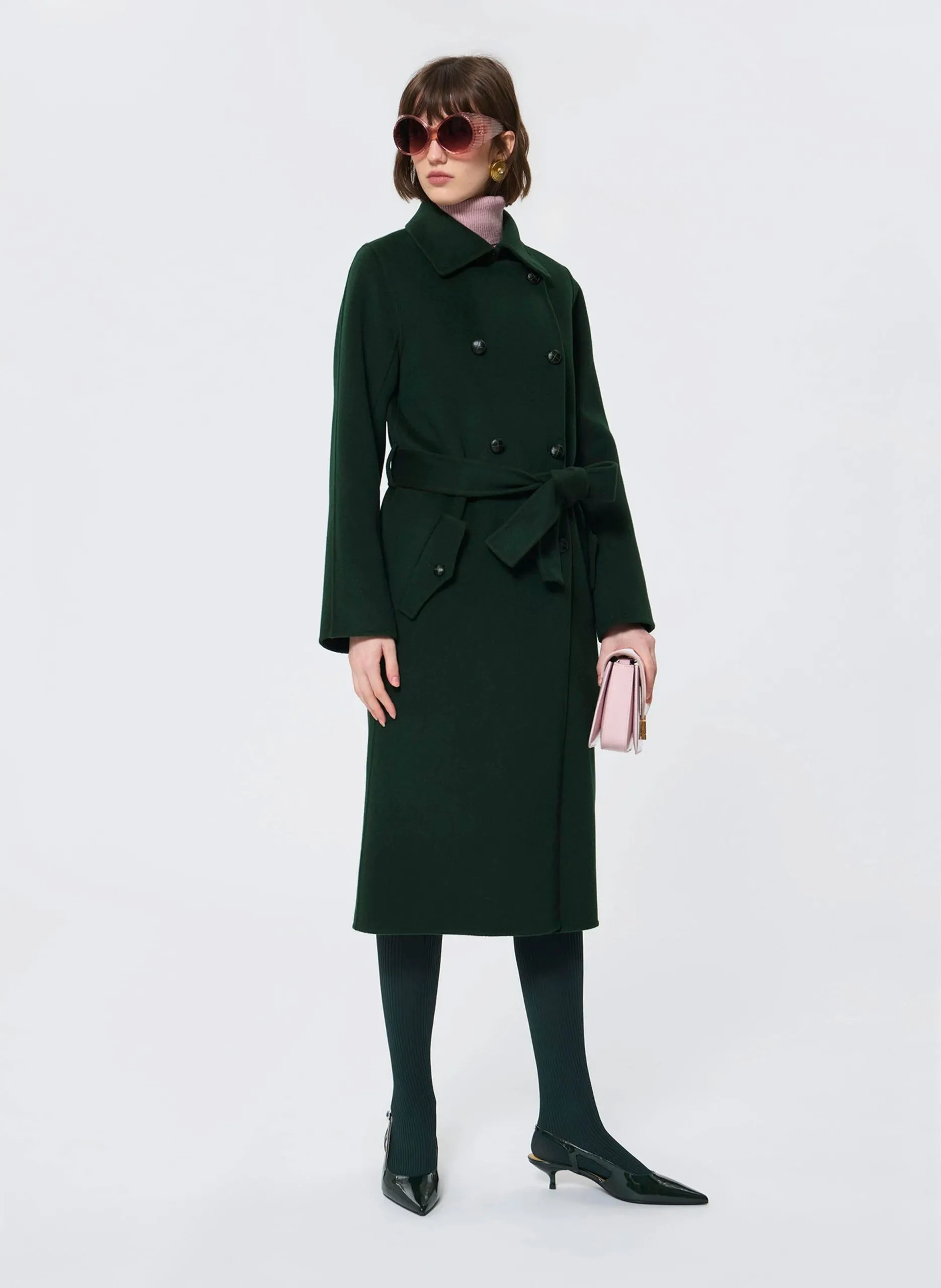 Manteau col tailleur en laine mélangée Vert MARTINO