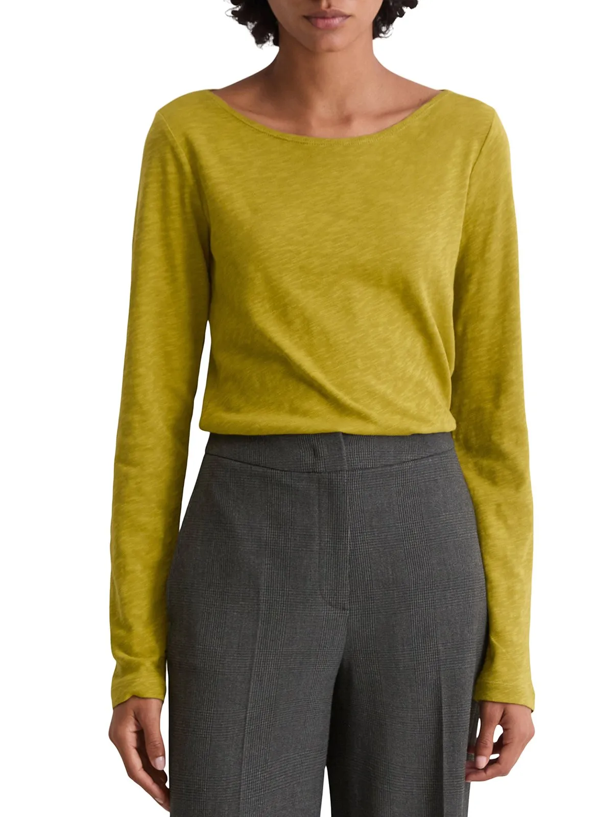 Tee-shirt col bateau en coton flammé Jaune