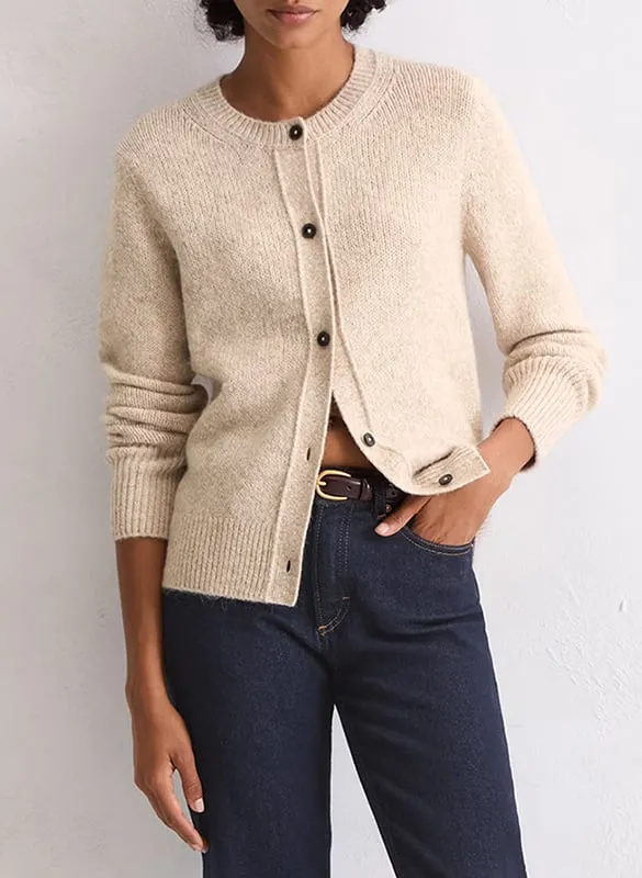 Cardigan ajusté uni à col rond Beige