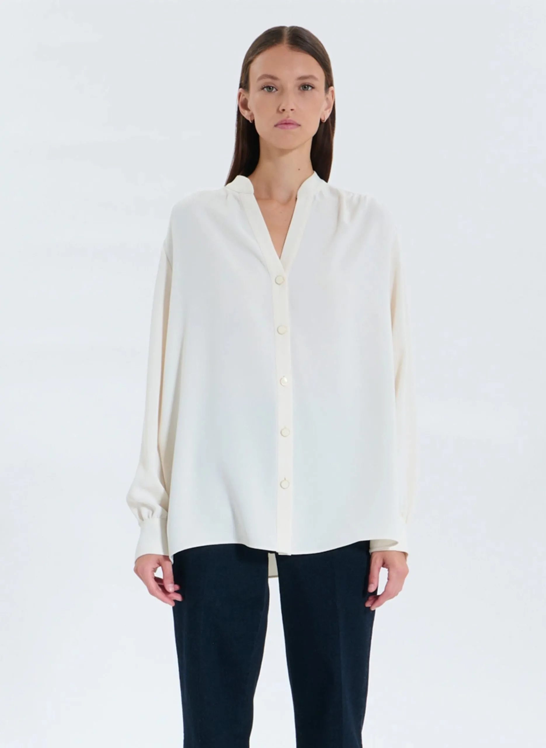 Blouse col tunisien Blanc TIBERINA