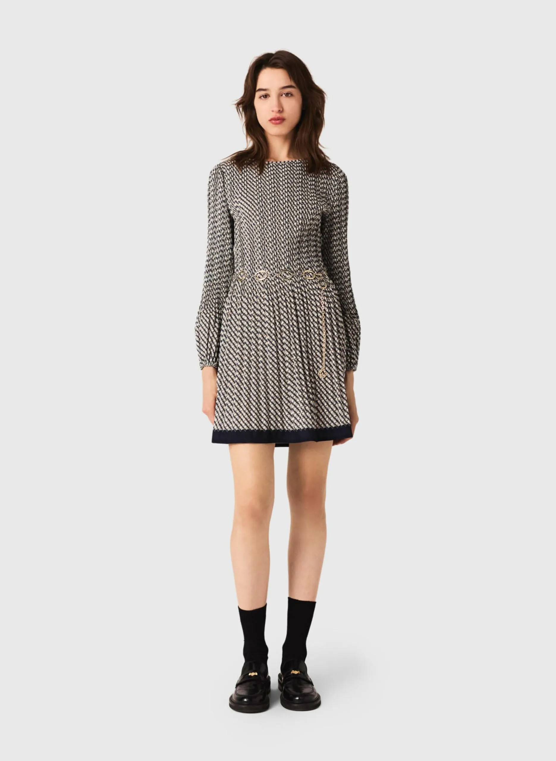 Robe courte col rond en jacquard Beige