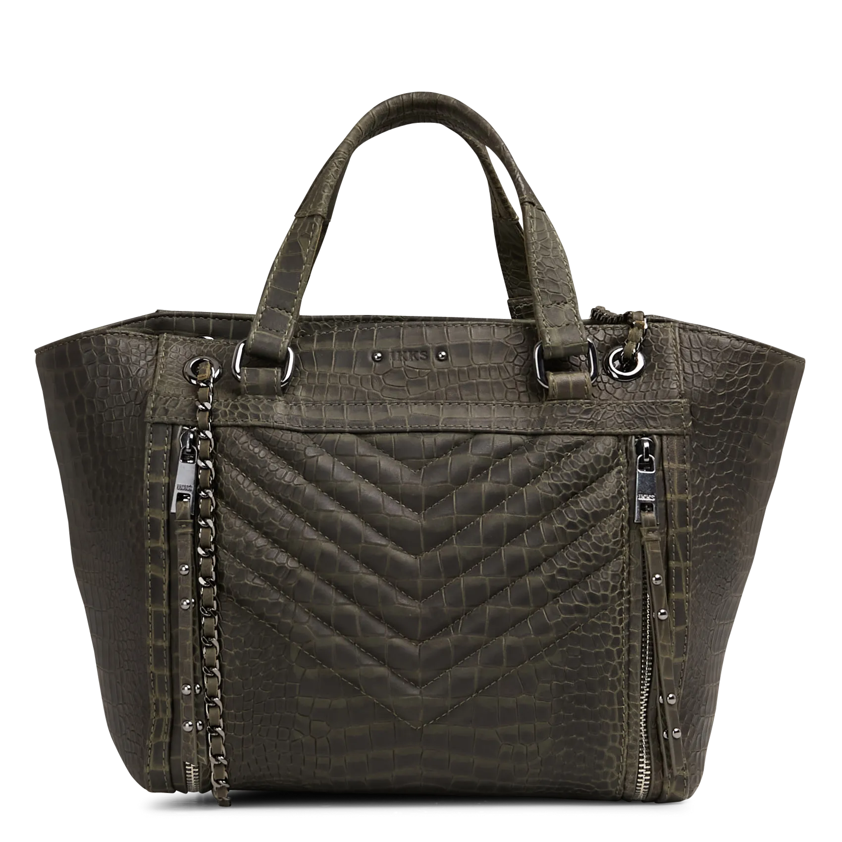 Cabas en cuir embossé effet croco Kaki 1440 M