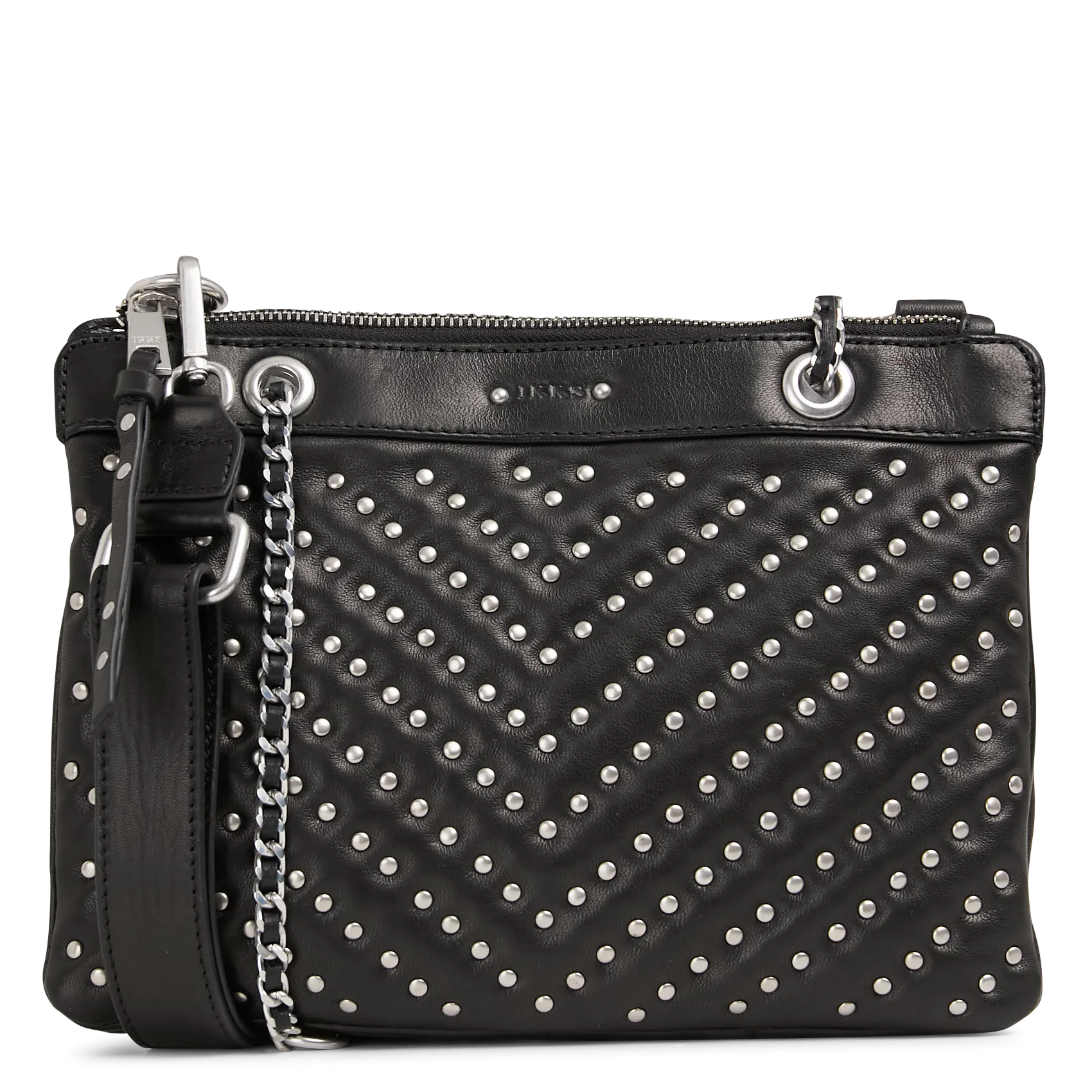 Sac pochette matelassé clouté en cuir Noir 1440 REPORTER