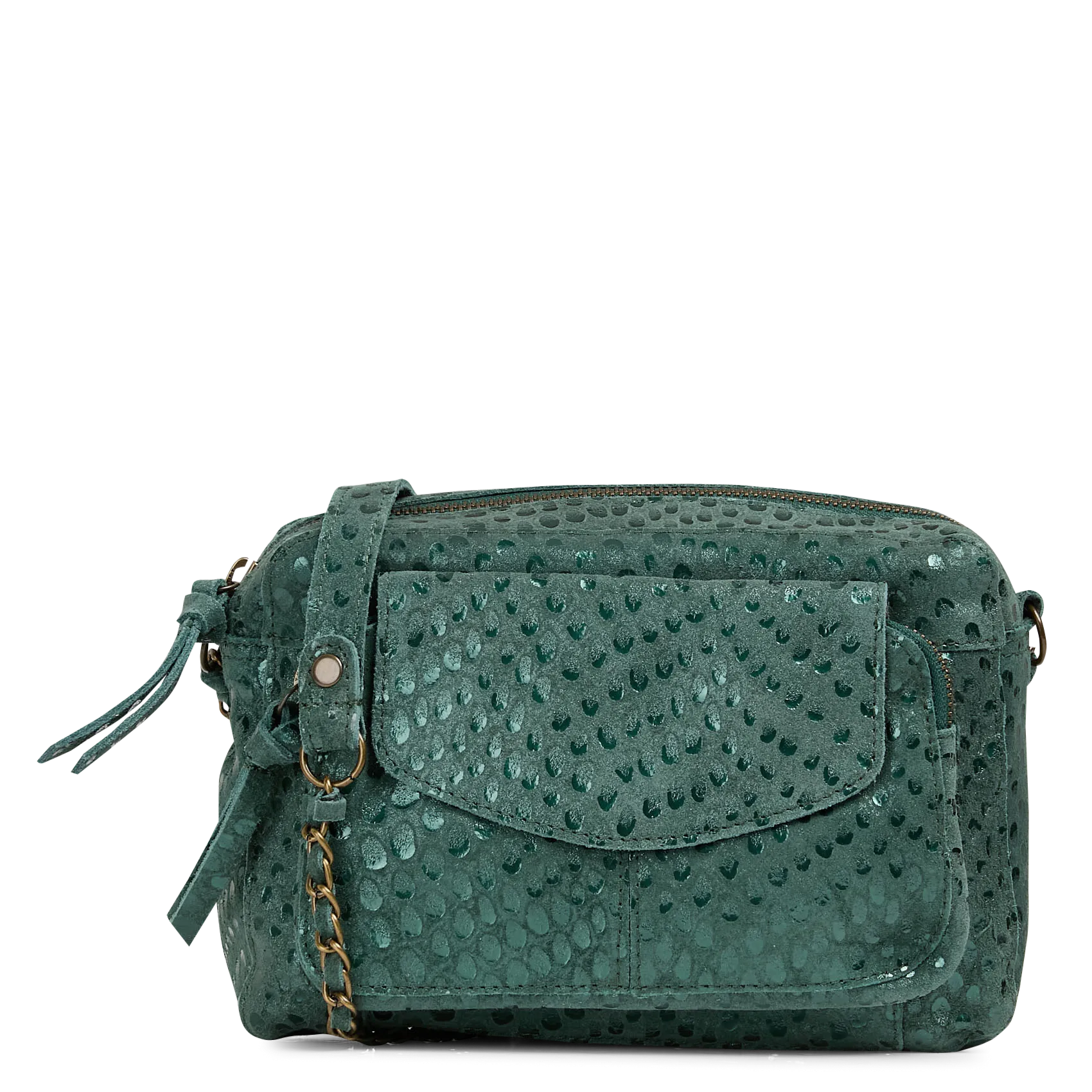 Sac bandoulière jacquard brillant en cuir Vert NAINA