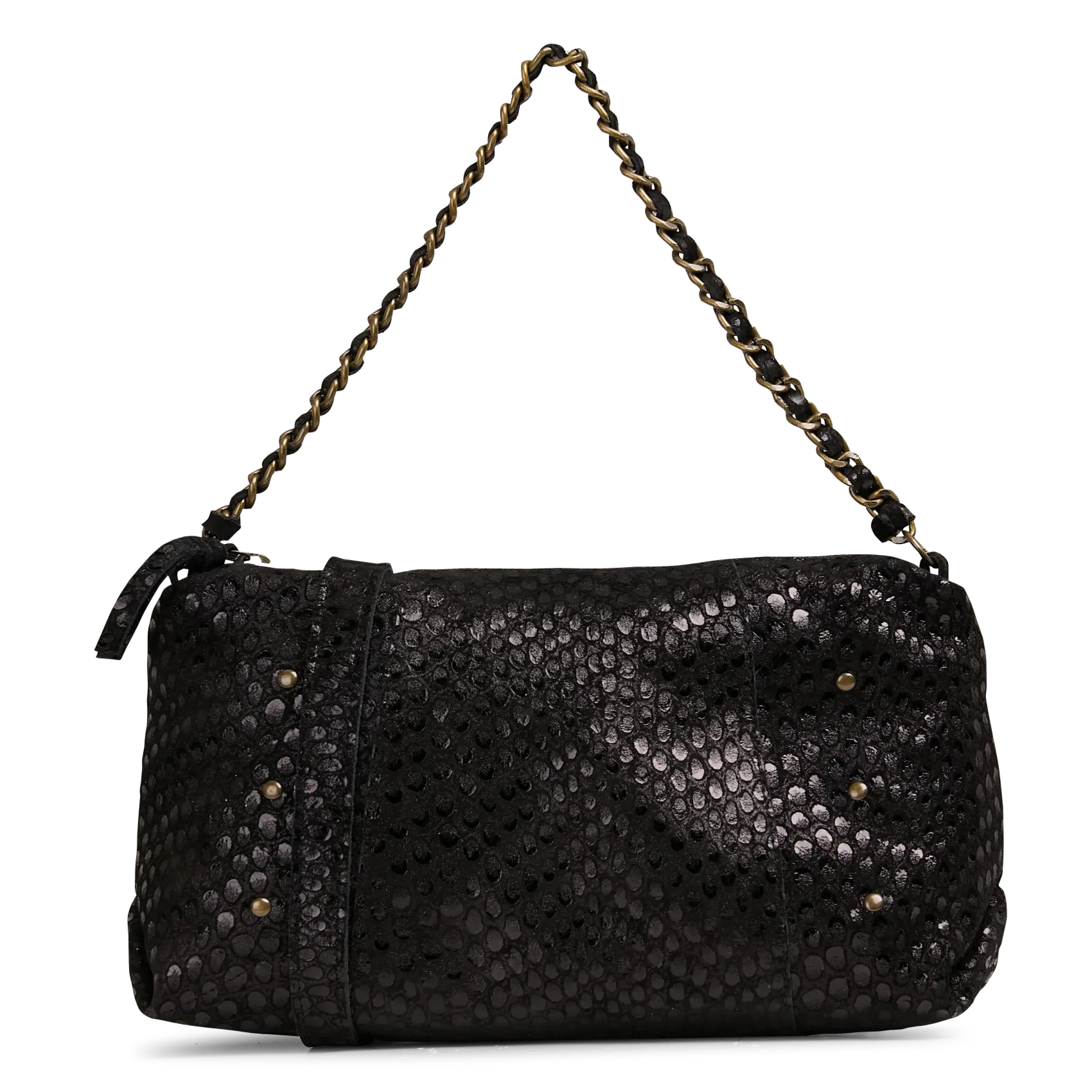Sac porté épaule jacquard brillant en cuir Noir JOANNA
