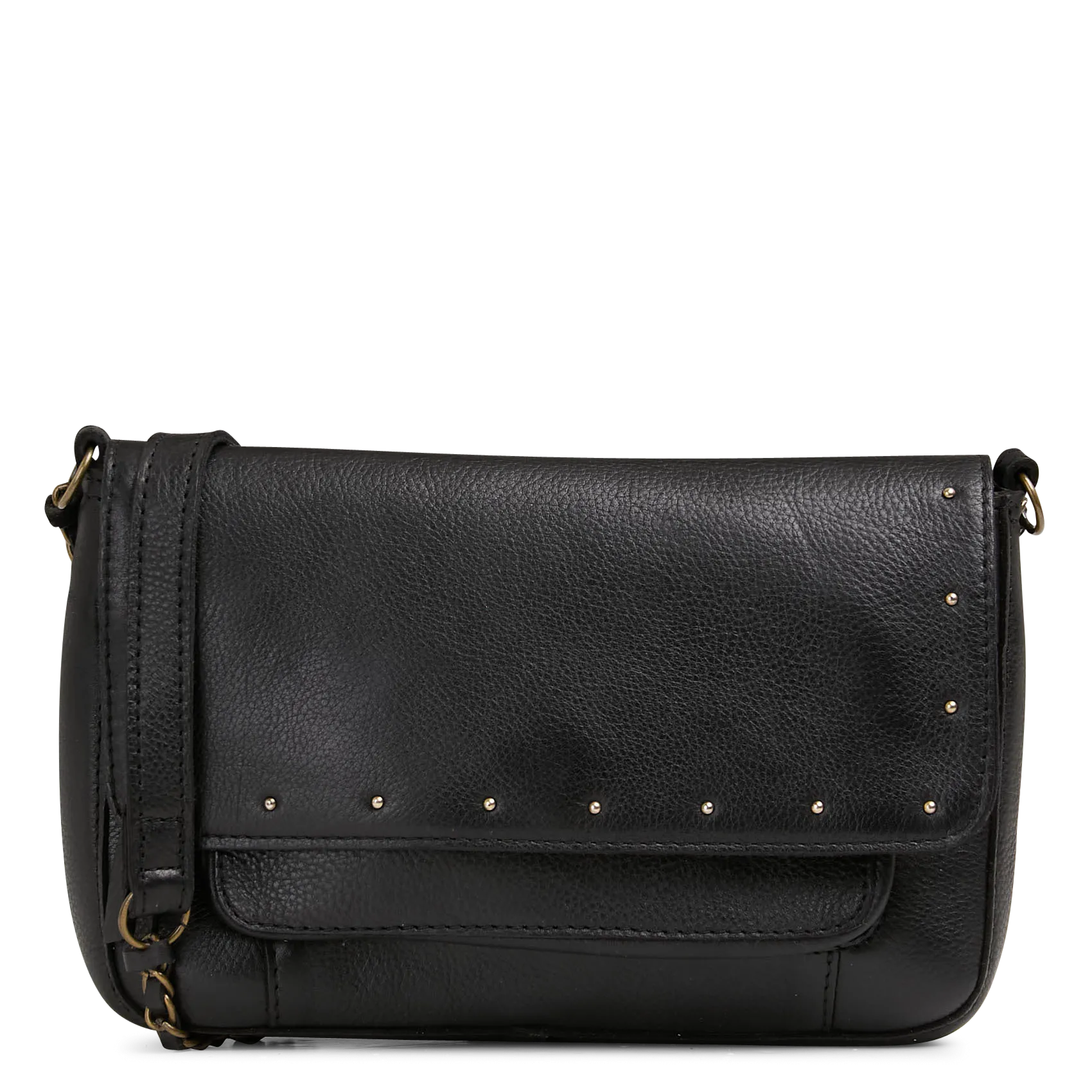 Sac bandoulière à rabat uni en cuir Noir JOY