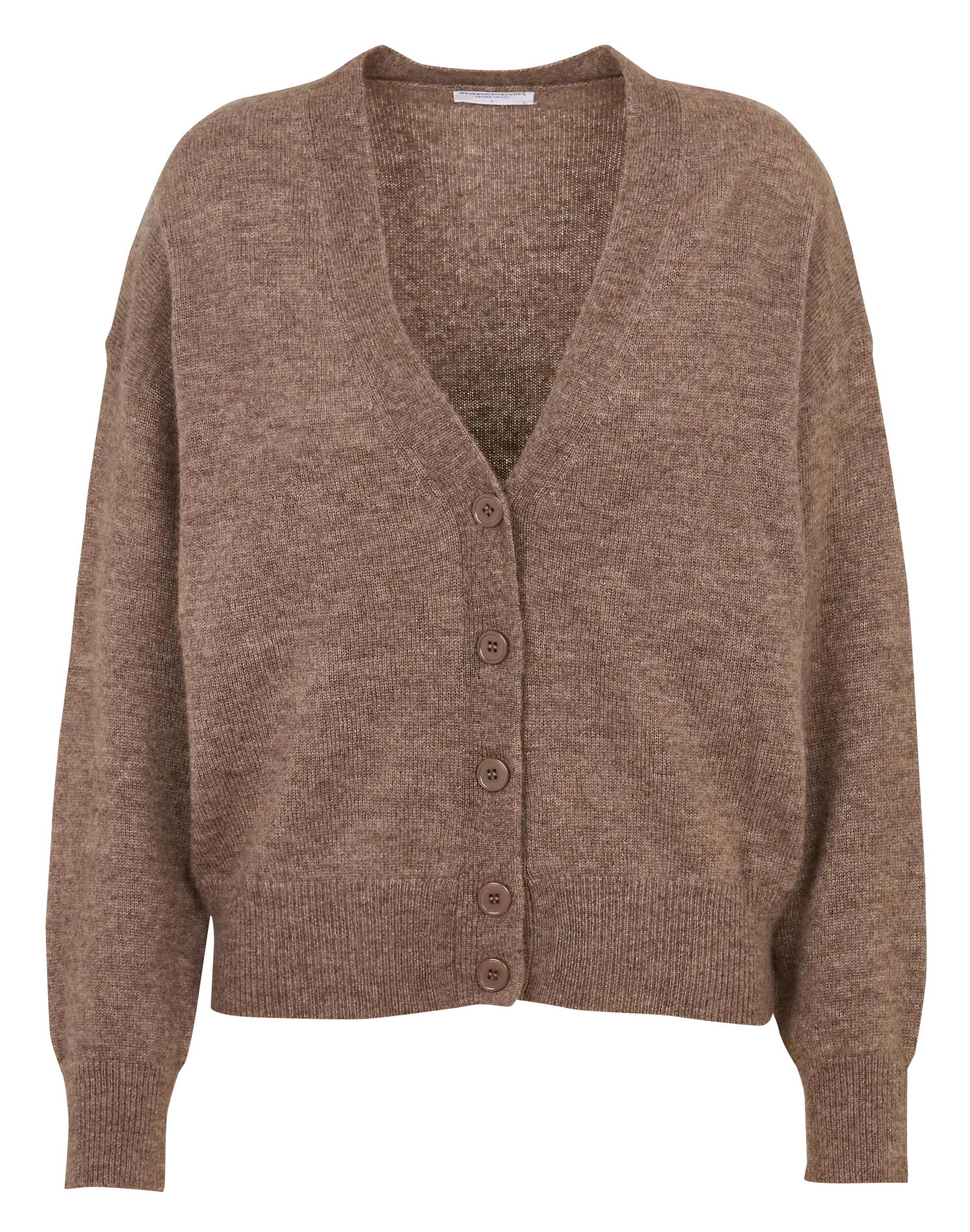 Gilet ample col V en laine, soie et cachemire Beige