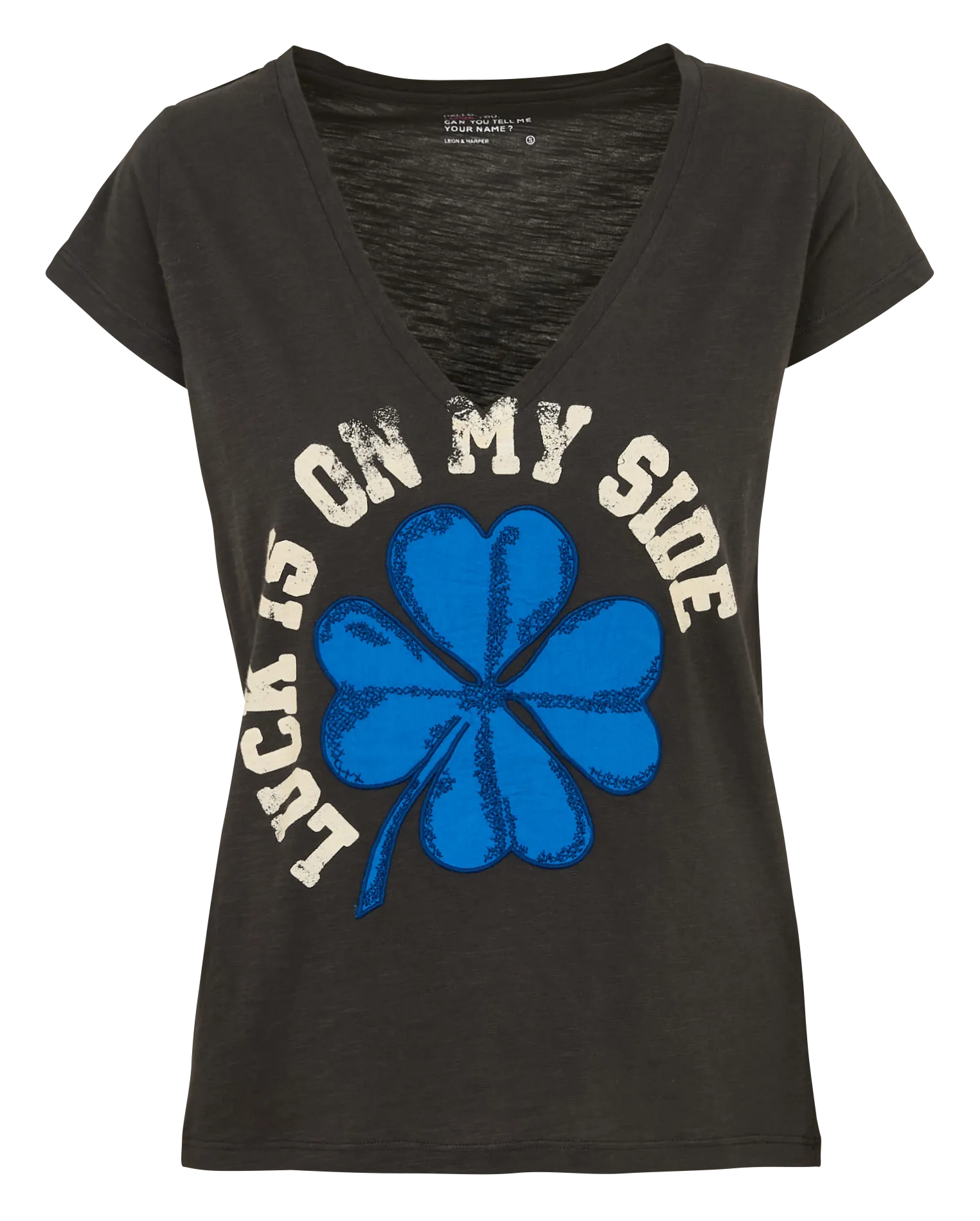 Tee-shirt droit col V brodé en coton bio Gris TONTON