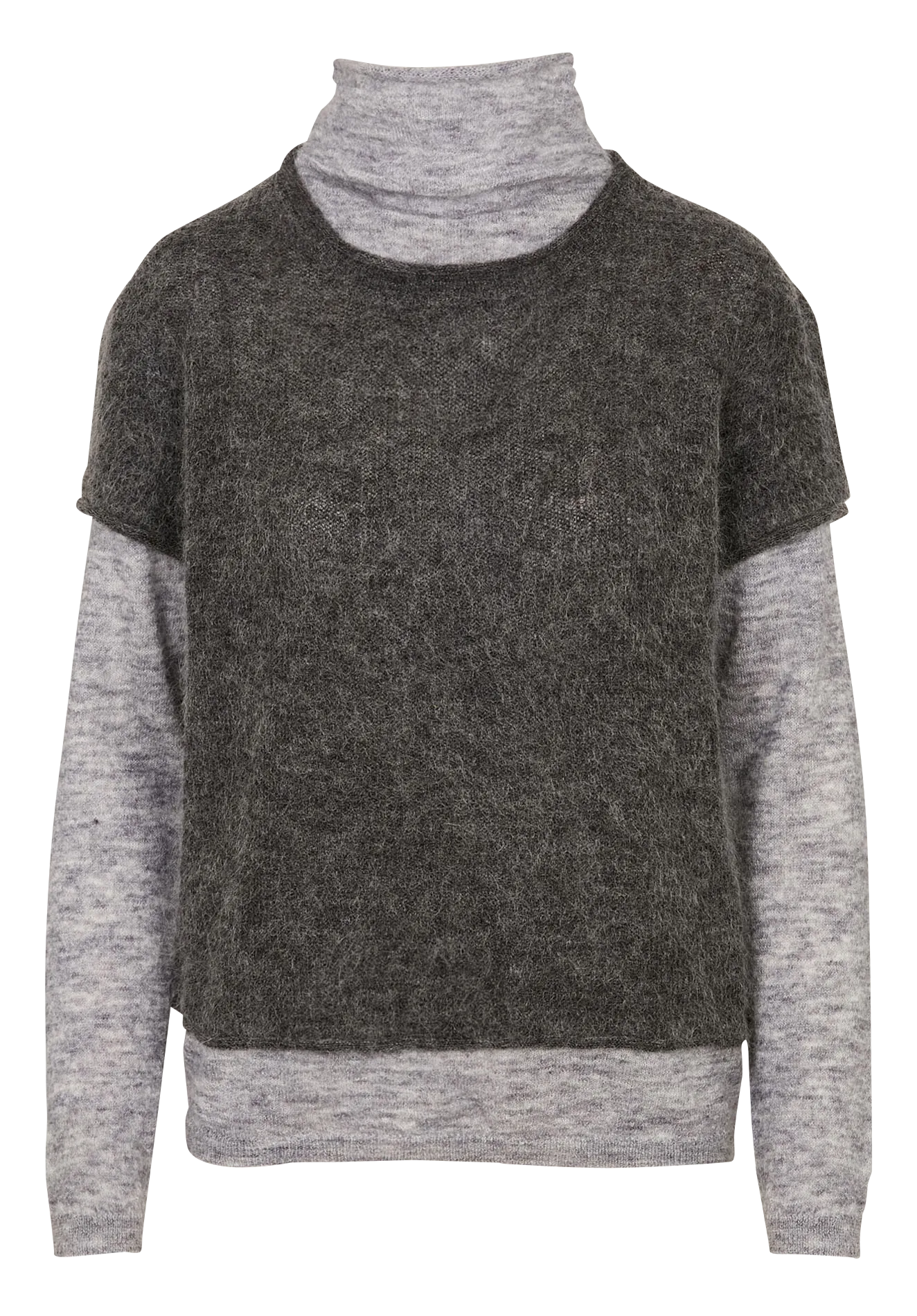 Pull col montant superposé en laine mélangée Gris MOLLIE