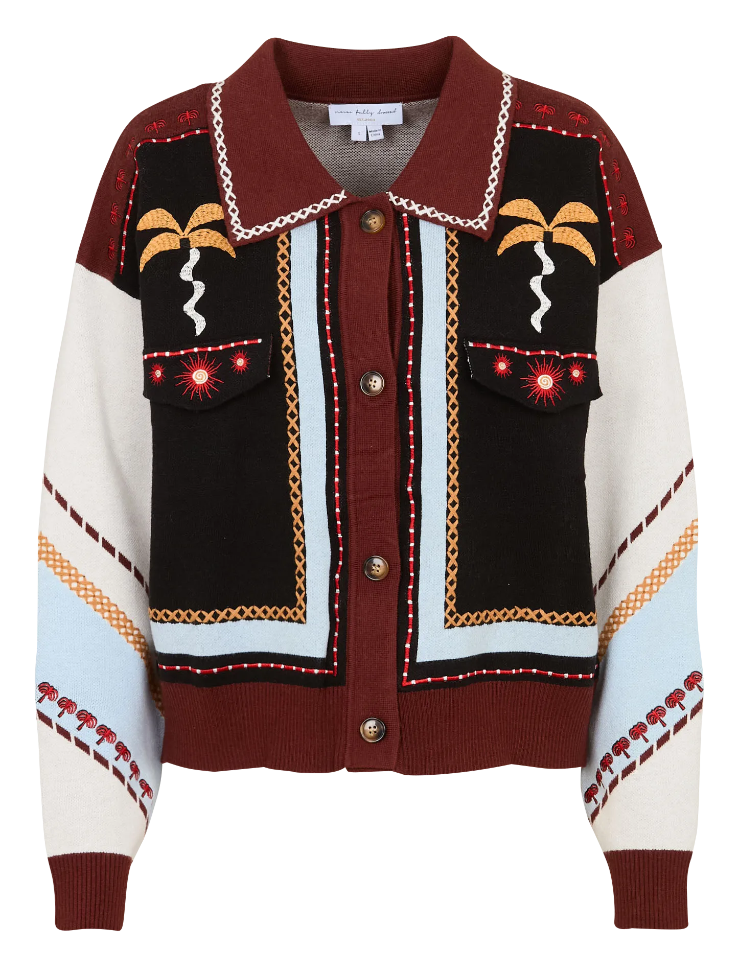 Cardigan boutonné à broderies Multicolore