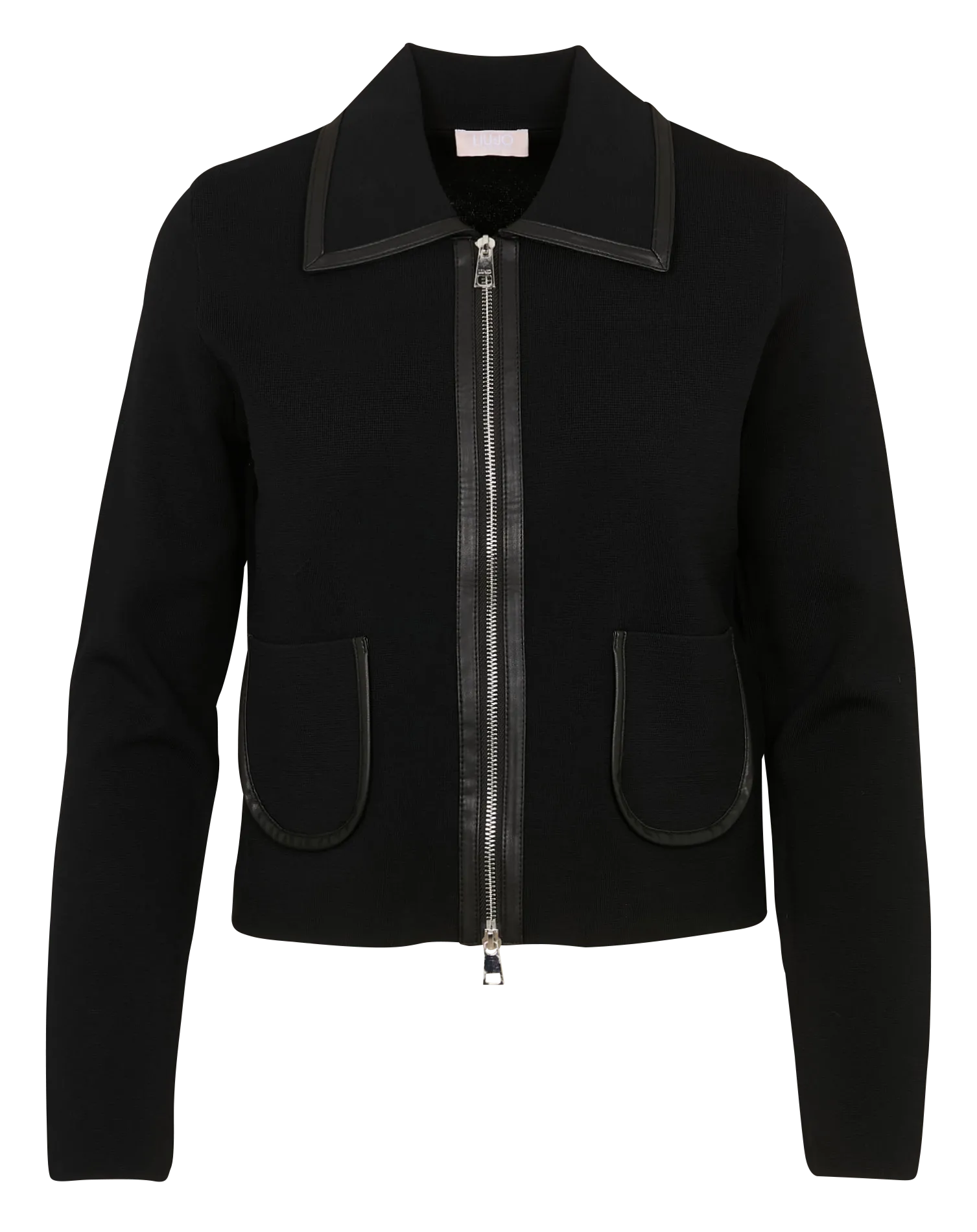 Veste courte droite unie zippée Noir