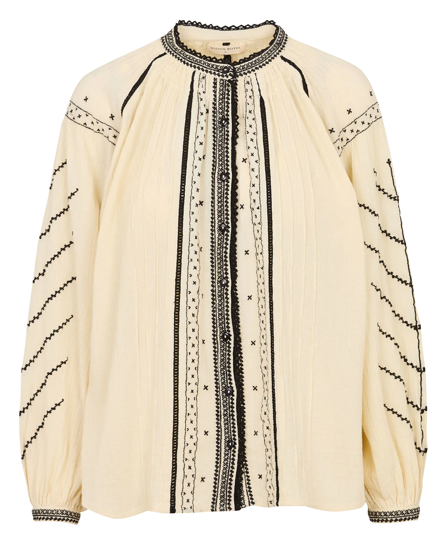 Blouse brodée col rond en coton Beige PETIT-CROIX RINGO