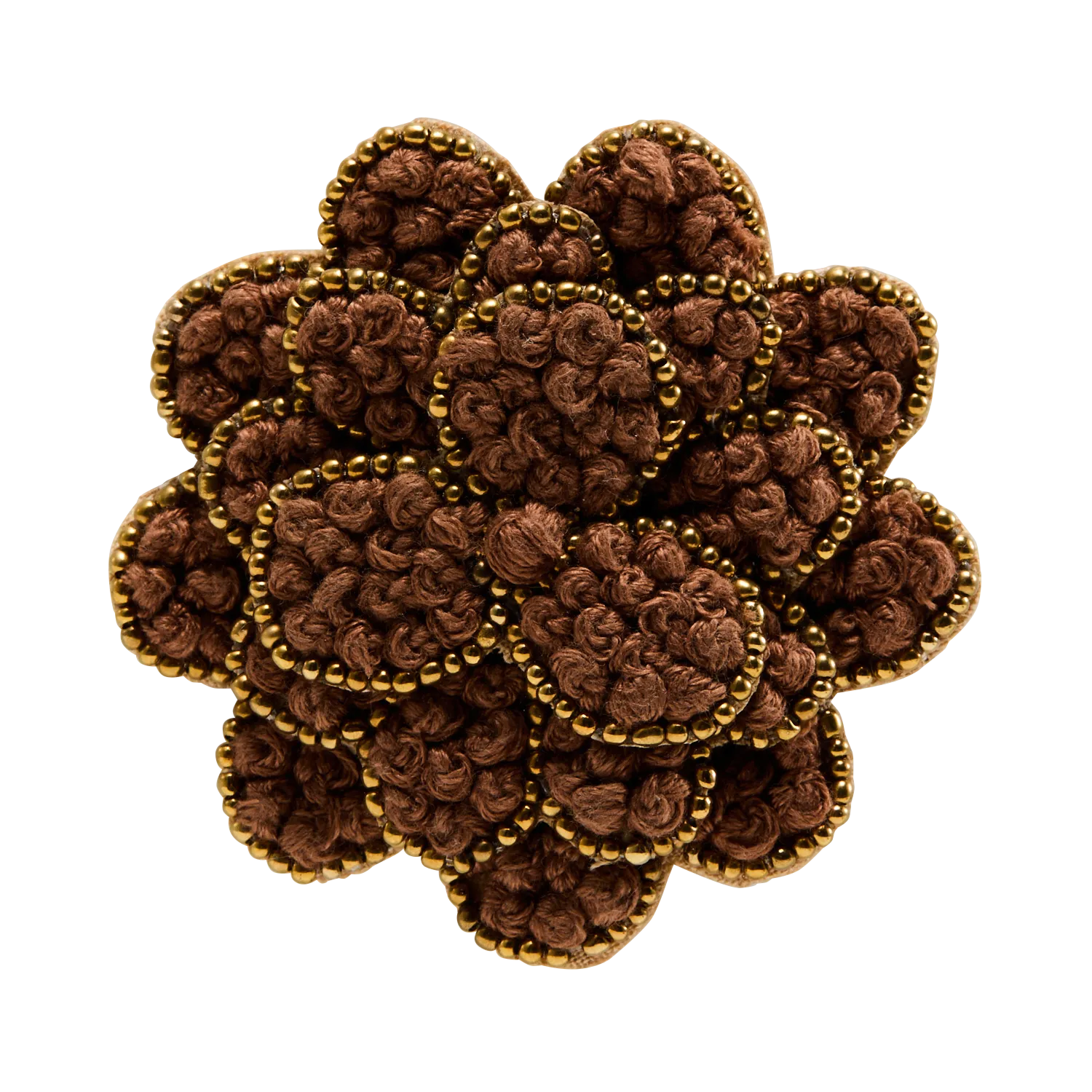 Broche fleur à détail perles Marron FLORIS