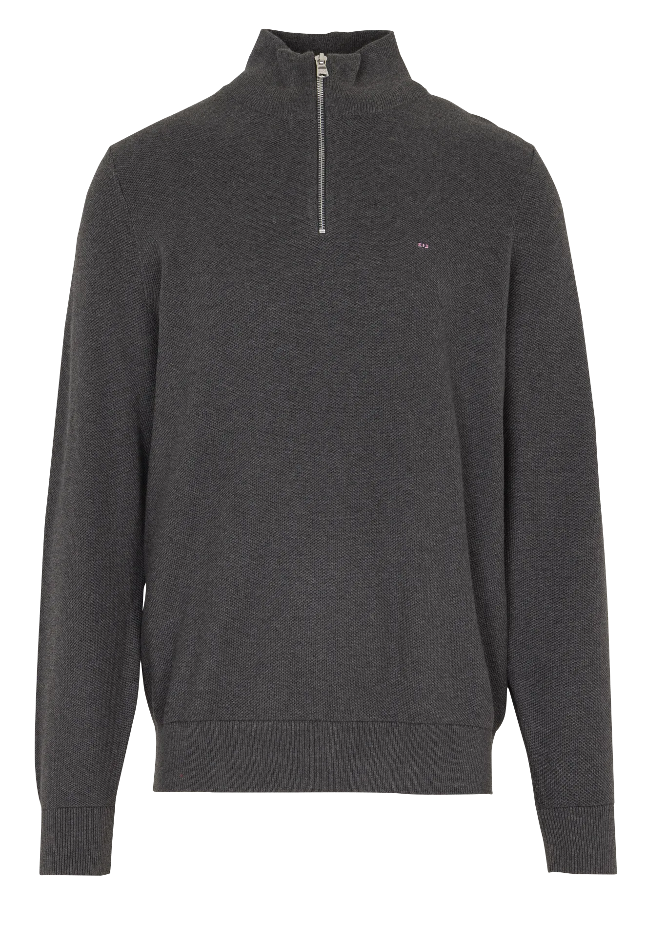 Pull droit col montant brodé en coton Gris