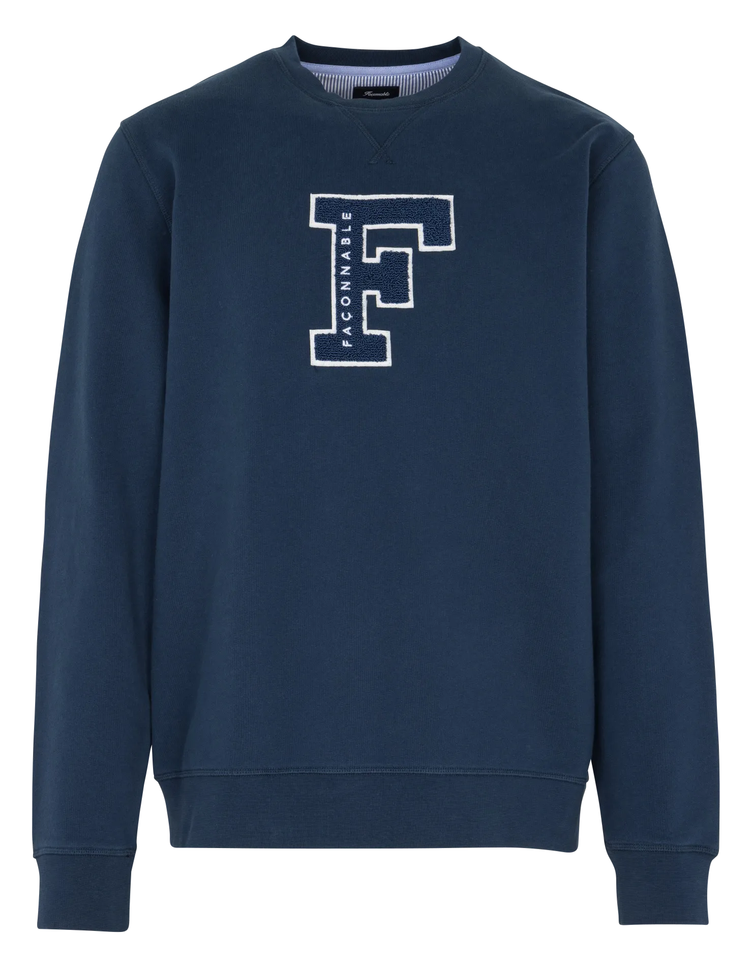 Sweat droit col rond brodé en coton mélangé Bleu