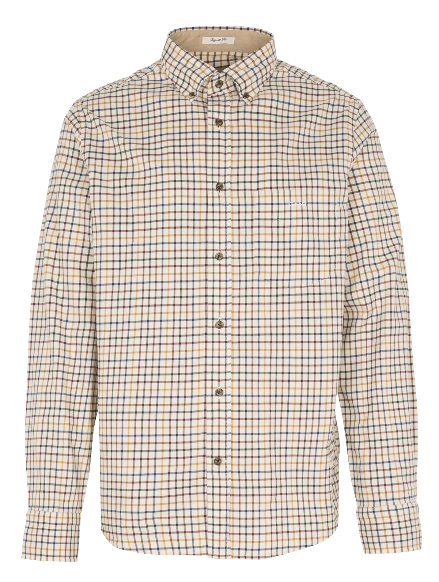 Chemise droite col américain à carreaux en coton Marron