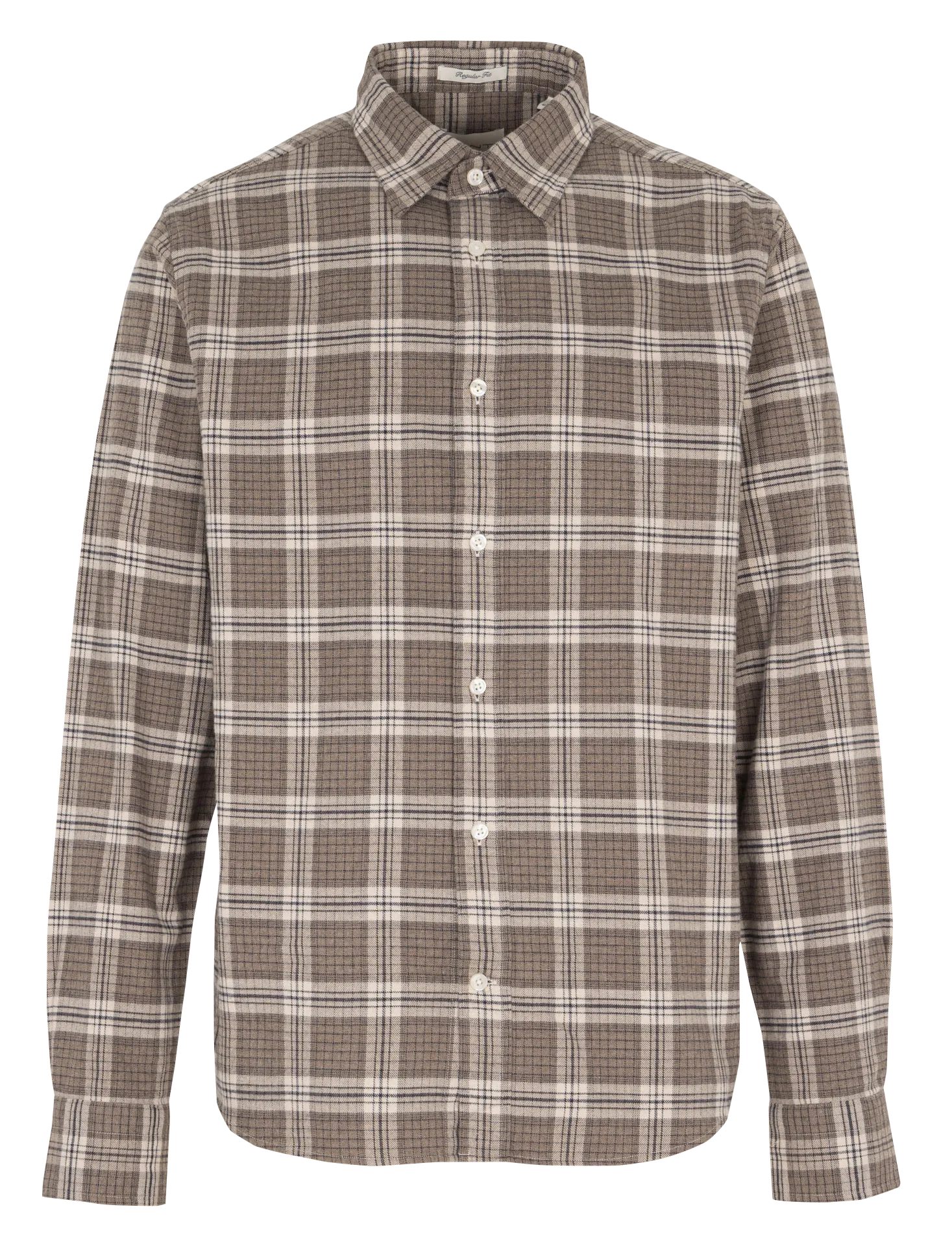 Chemise droite col classique à carreaux en coton Kaki