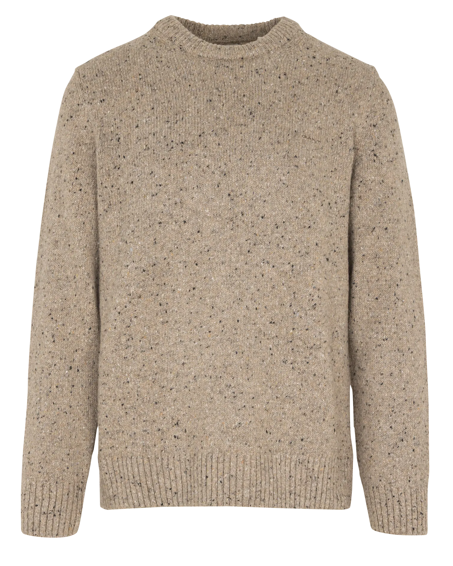 Pull droit col rond chiné en laine mélangée Beige