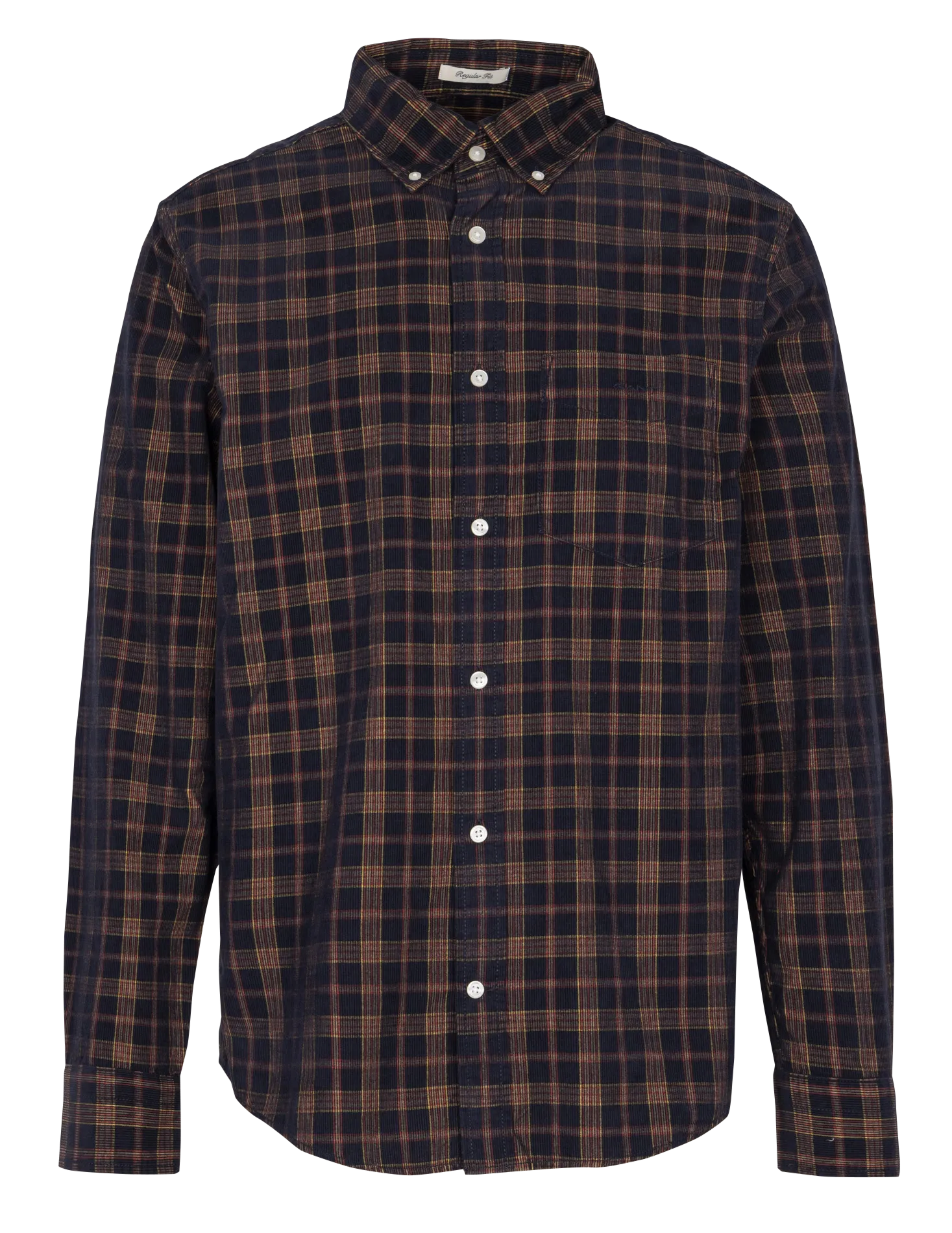 Chemise droite col américain à carreaux en velours côtelé Bleu