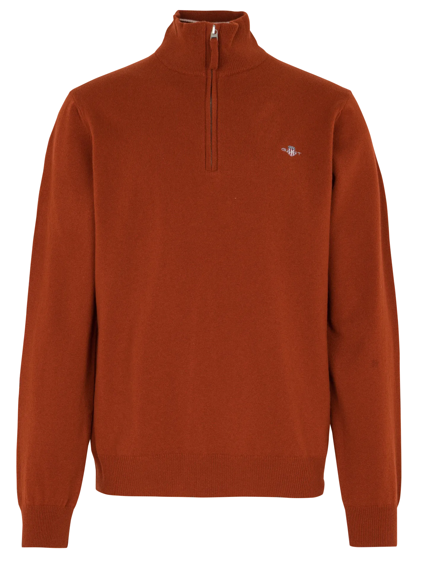 Pull droit col montant zippé en laine Rouge