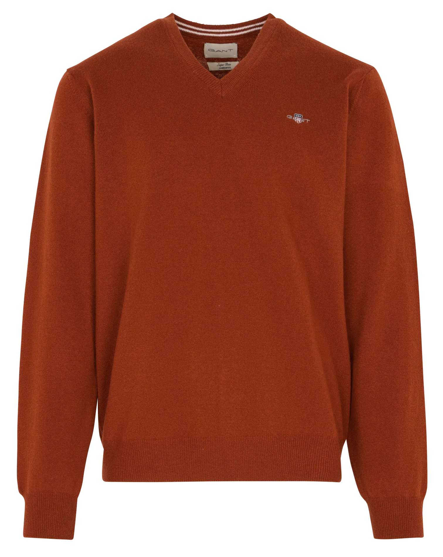 Pull droit col V brodé en laine Rouge