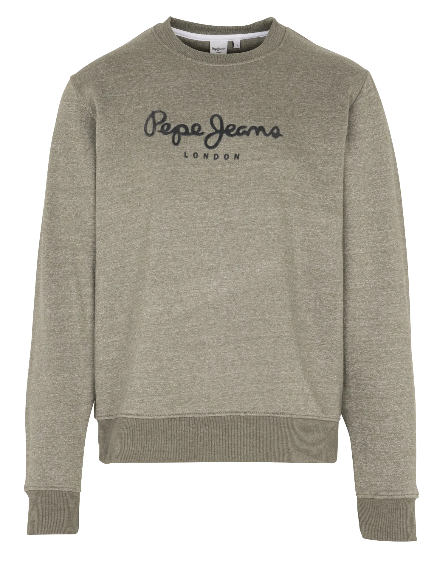 Sweat droit col rond brodé en maille mélangée Vert