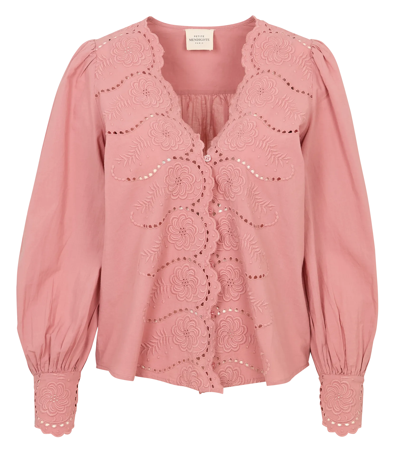 Top brodé droit en coton Rose TARA