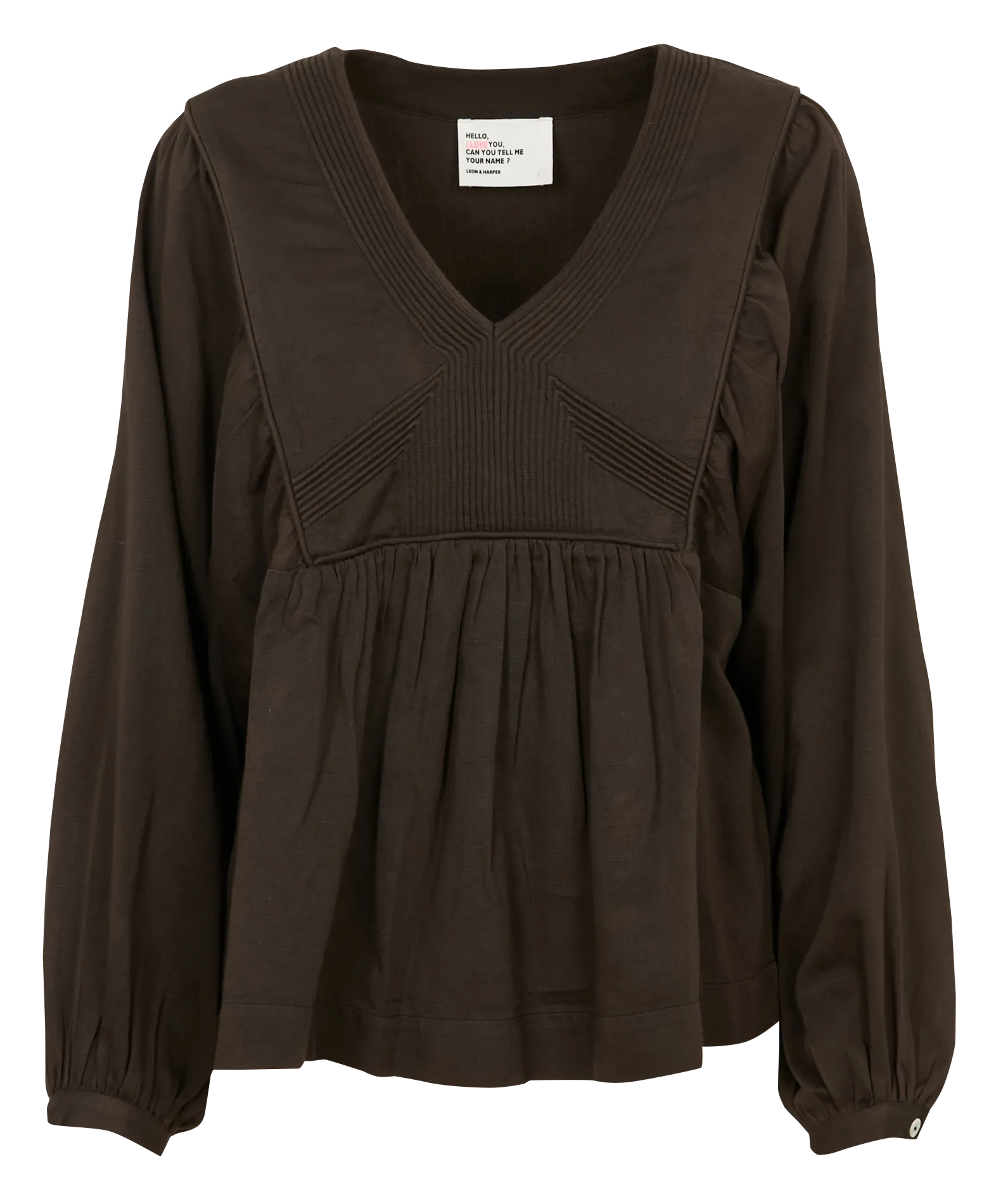 Blouse ample col V en coton Marron CORRY