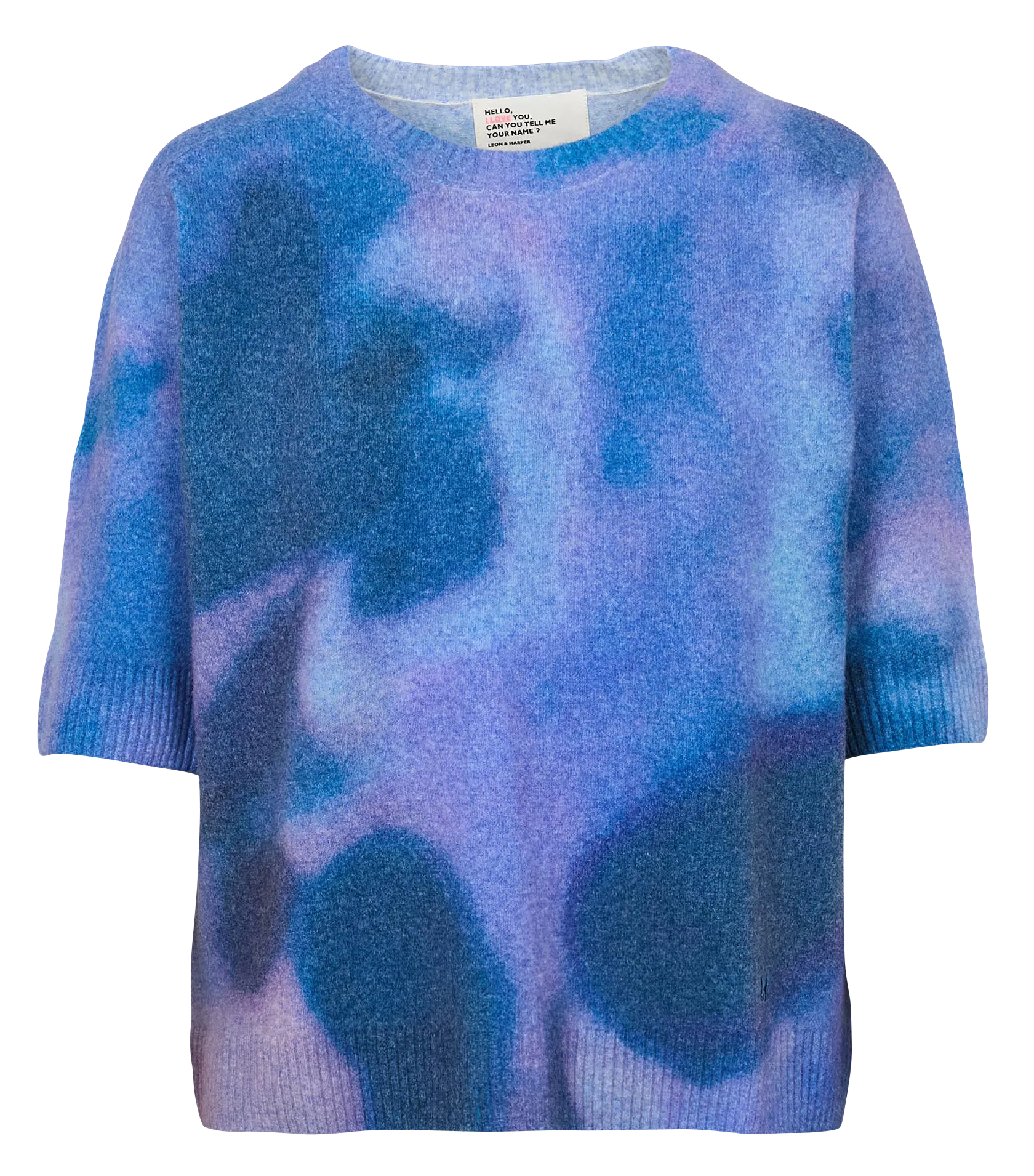 Pull col rond en laine mélangée Bleu MANG