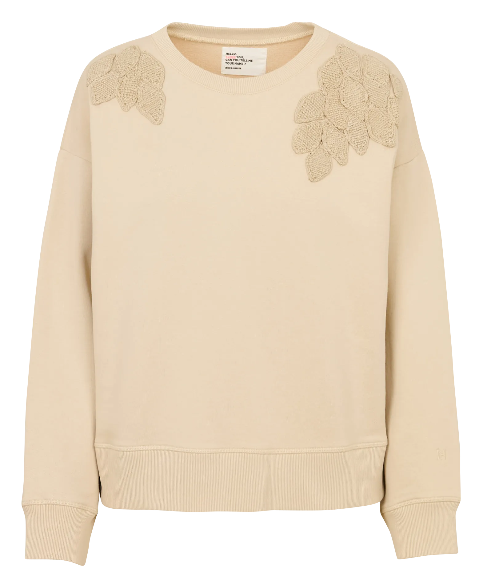 Sweat col rond brodé en coton Gris SIENA