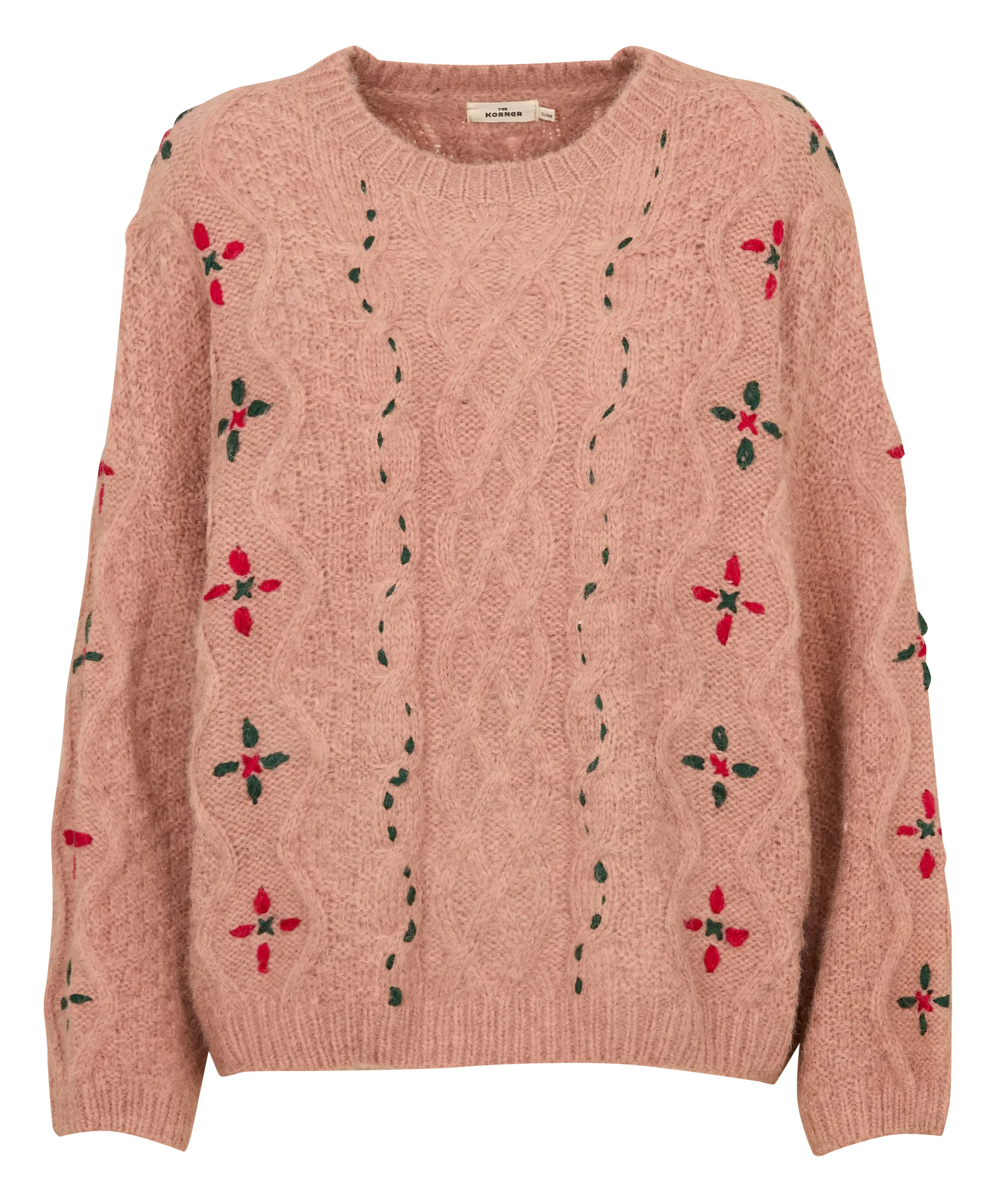 Pull ample col rond en maille fantaisie Rose
