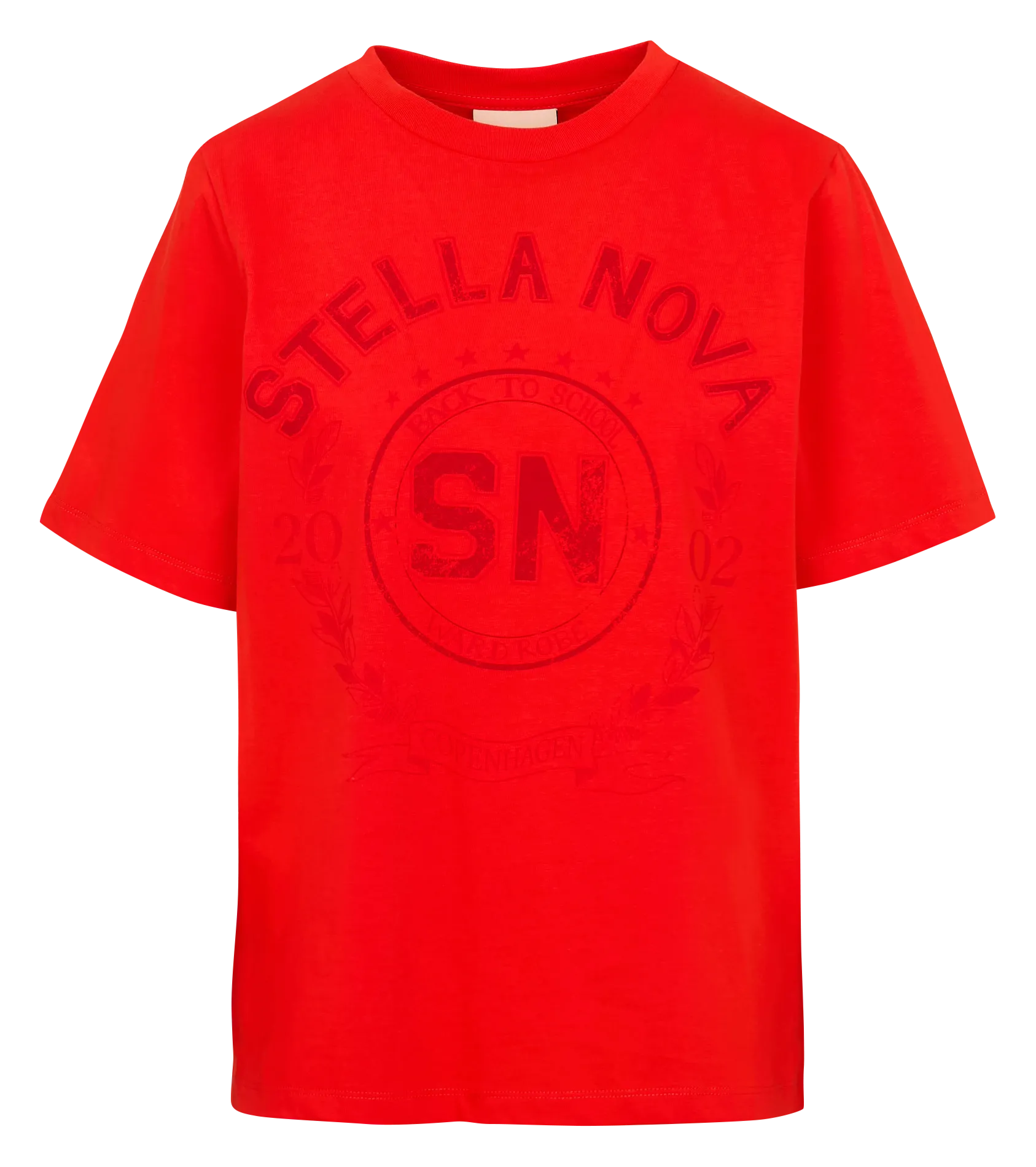 Tee-shirt droit col rond en coton Rouge