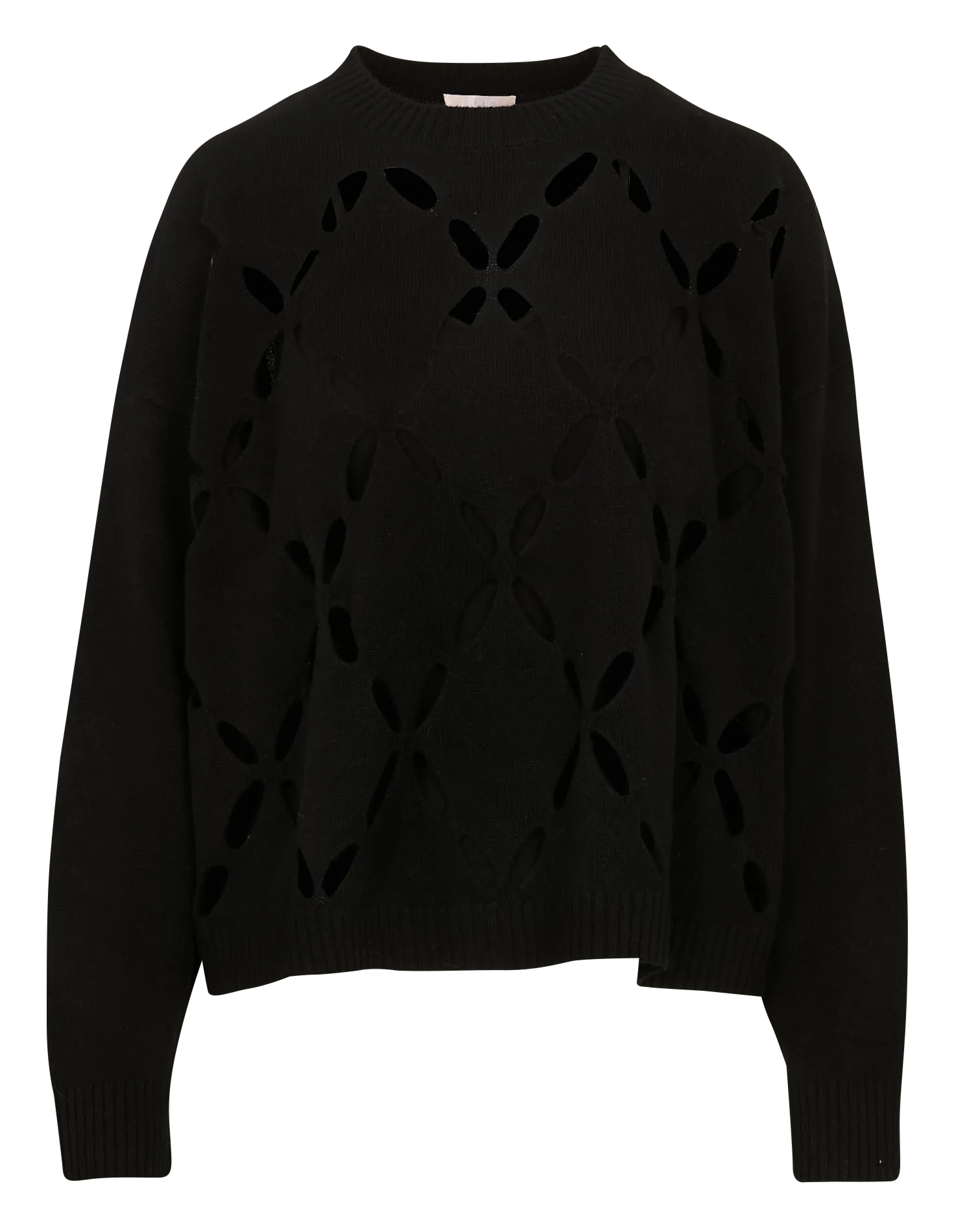 Pull ample fantaisies ajourées en laine Noir