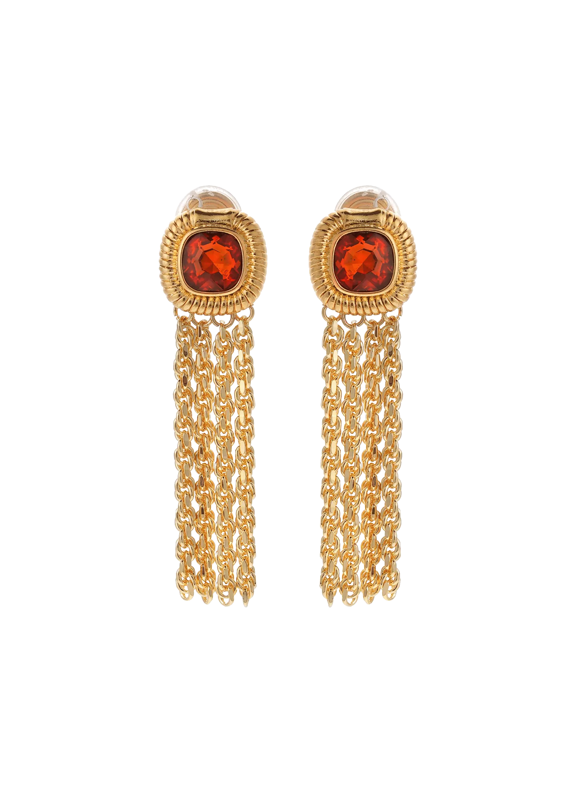 Boucles d'oreilles pendantes avec cabochon et cascade de chaînes Orange PUSHA