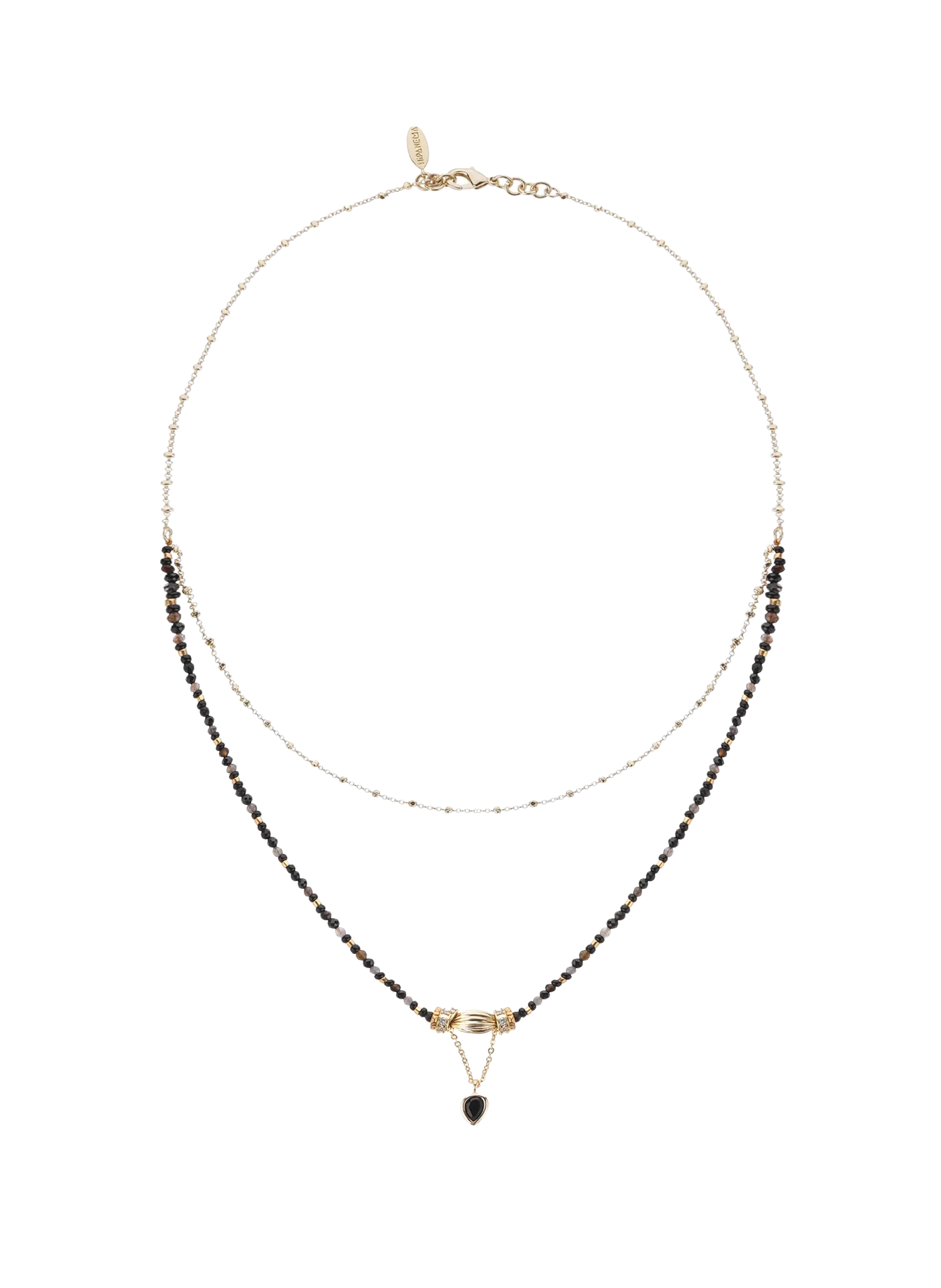 Collier multirangs perles et pendentif Noir TALENA