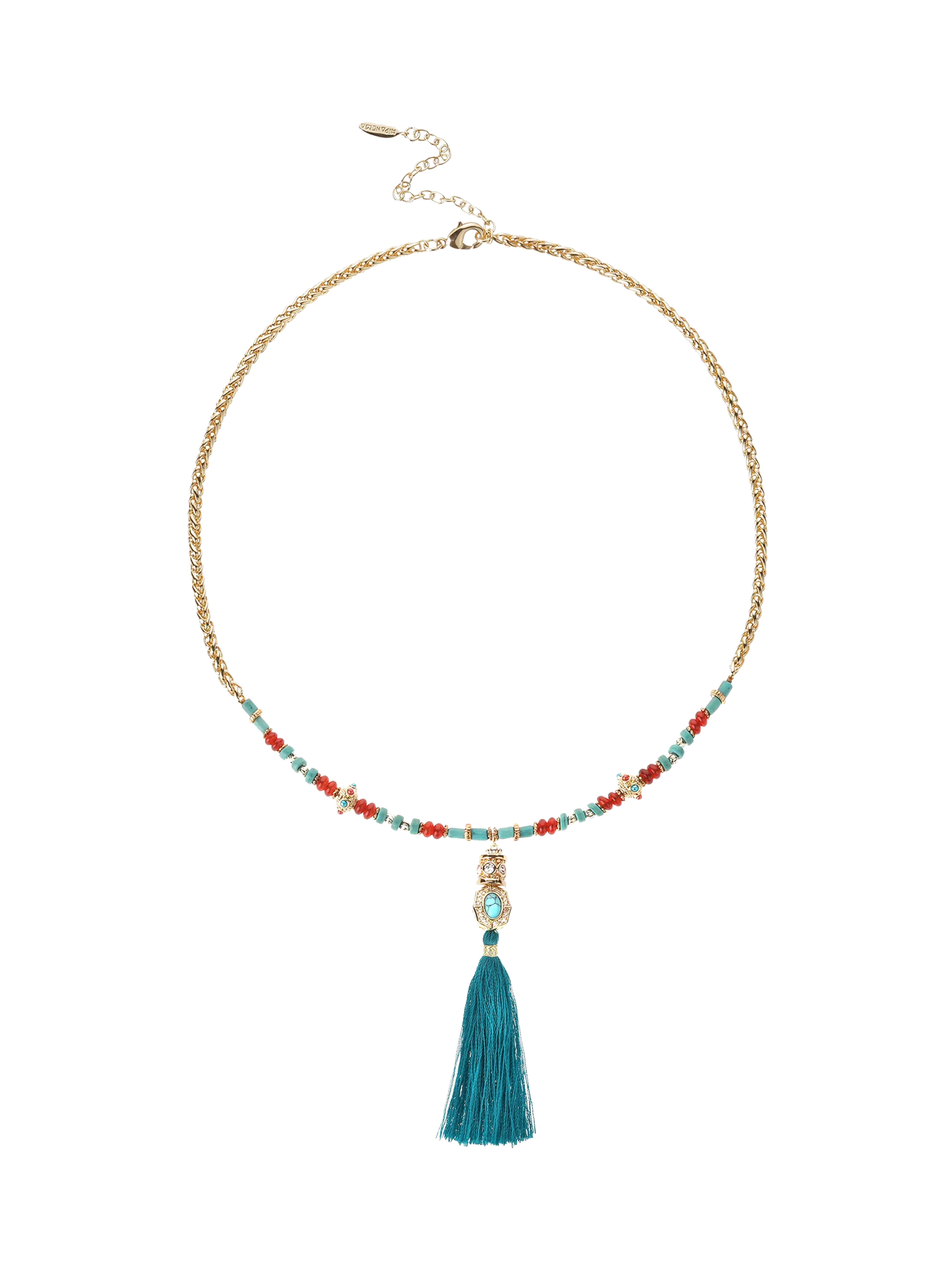 Collier de perles avec pompon Bleu CALIKO