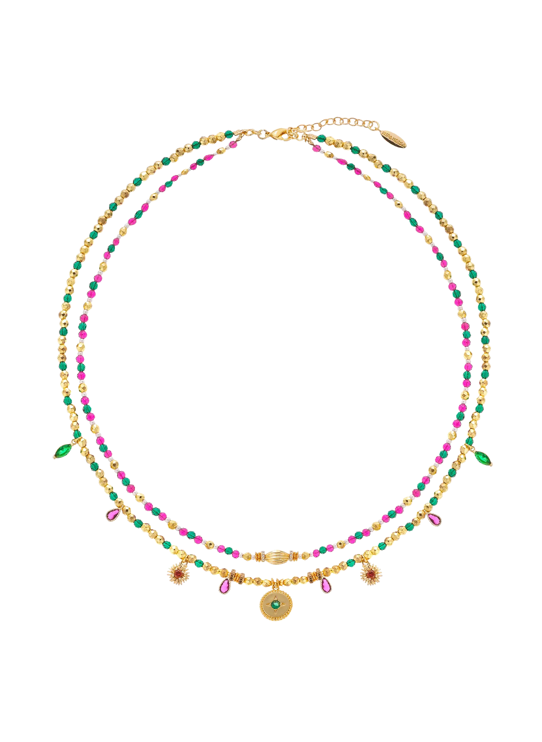 Collier multirangs perles et pampilles Vert SHERAZAD