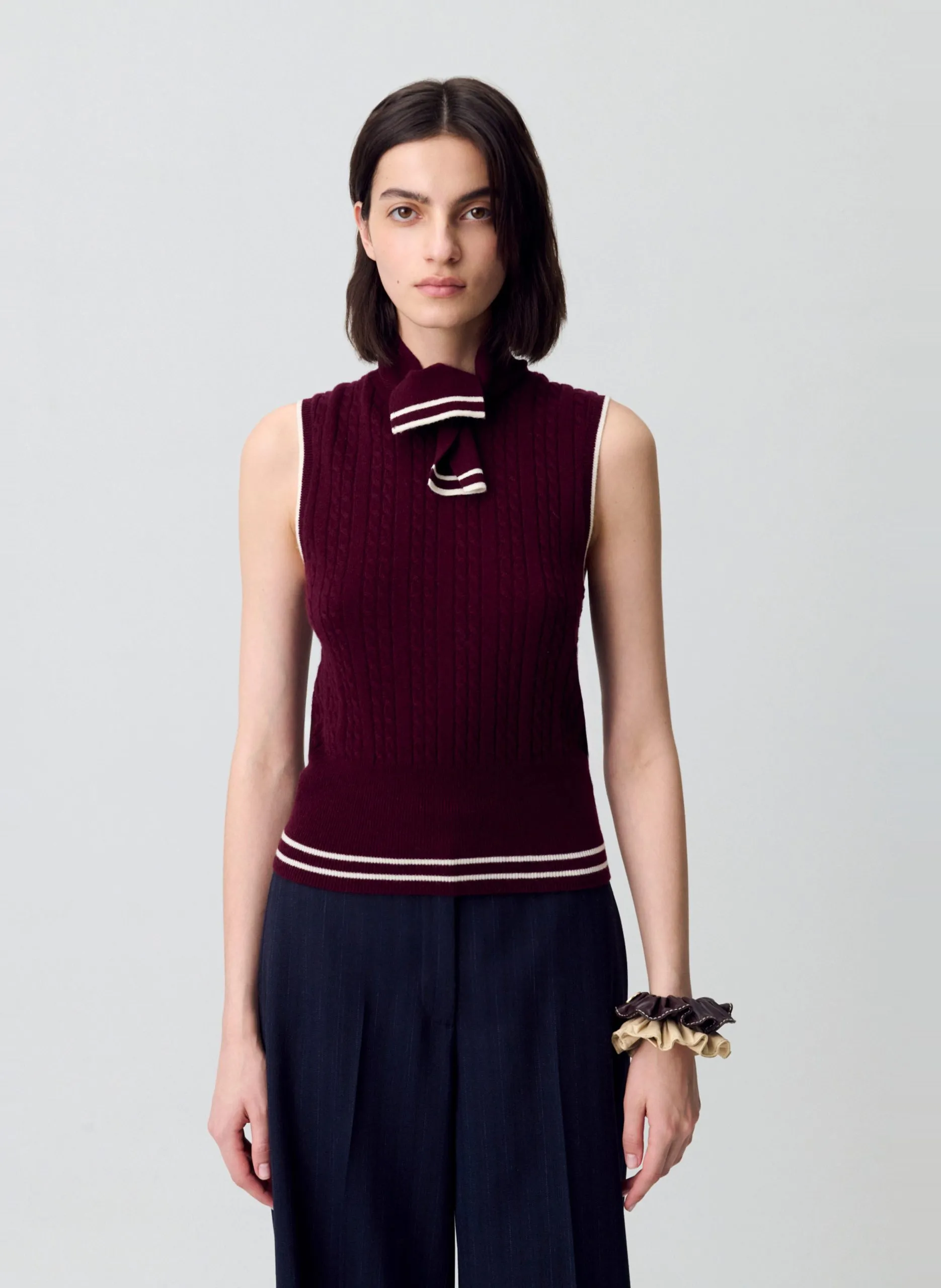 Pull col foulard en maille sans manches Rouge MADAME