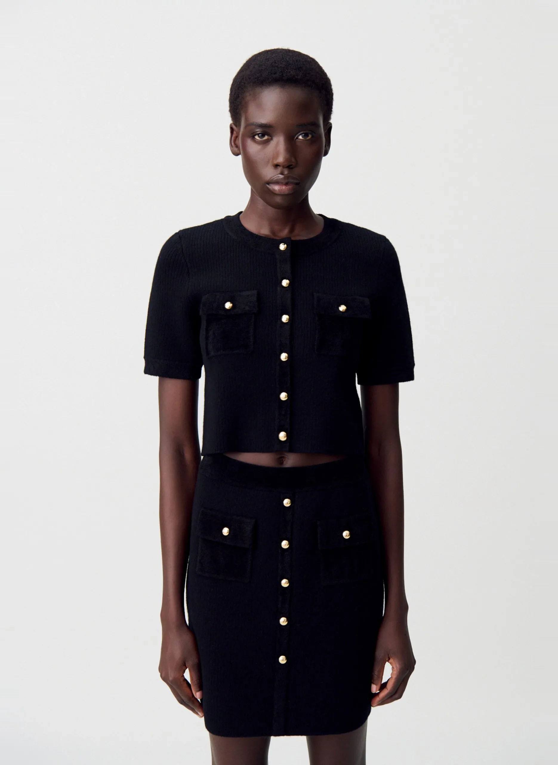 Cardigan boutonné en velours côtelé Noir MANO