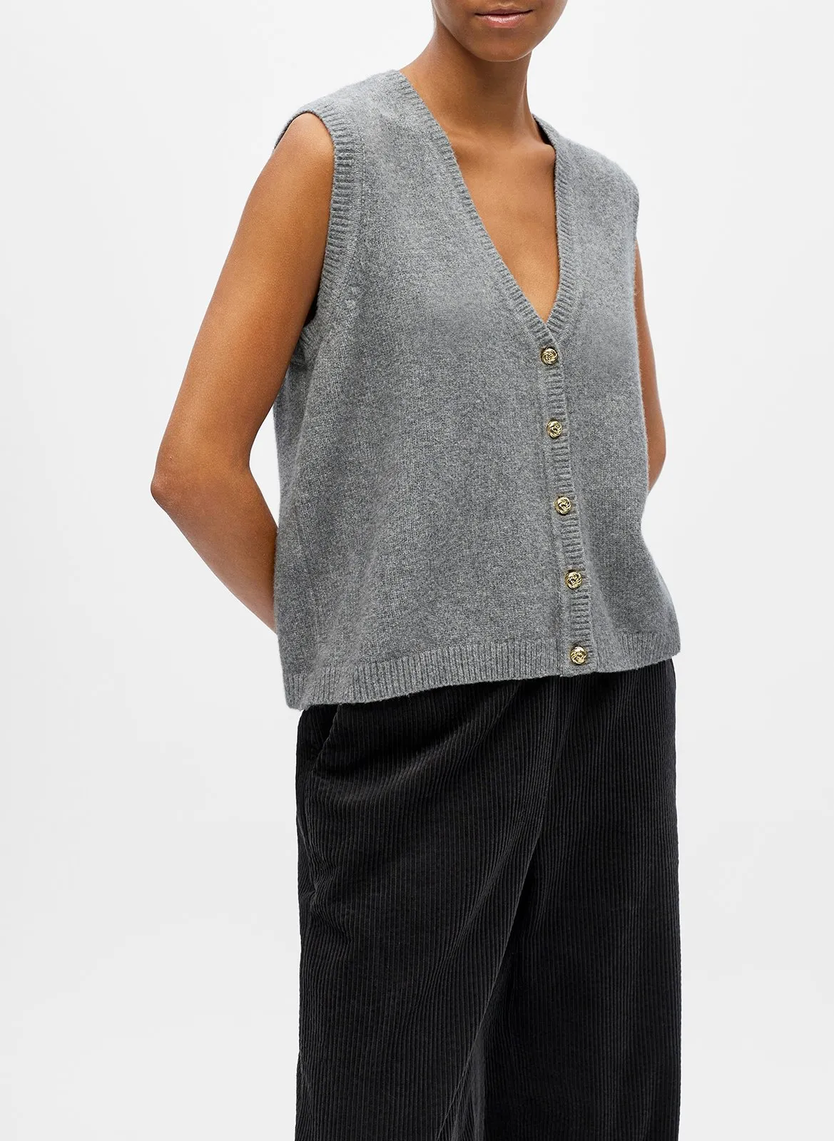 Gilet col v en coton bio mélangé Gris IVONA