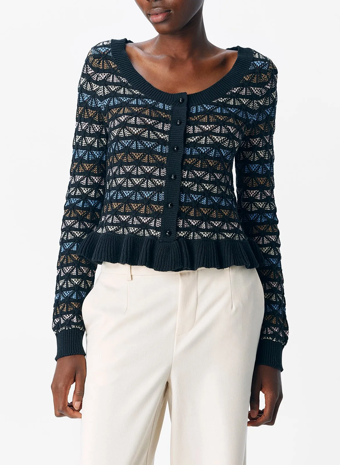 Gilet col rond en coton bior Noir TASHA