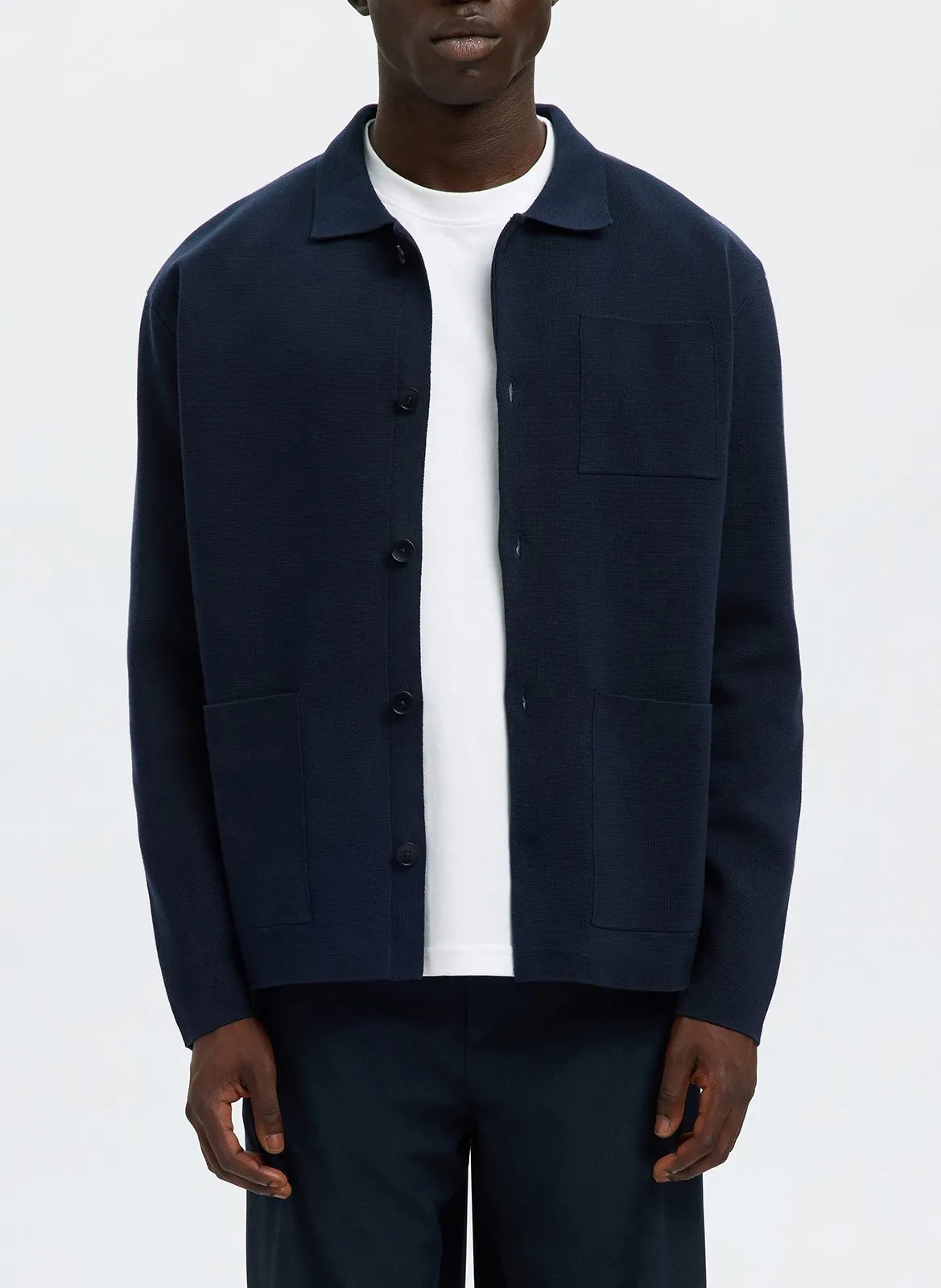 Cardigan droit col classique en coton bio mélangé Bleu MIKE