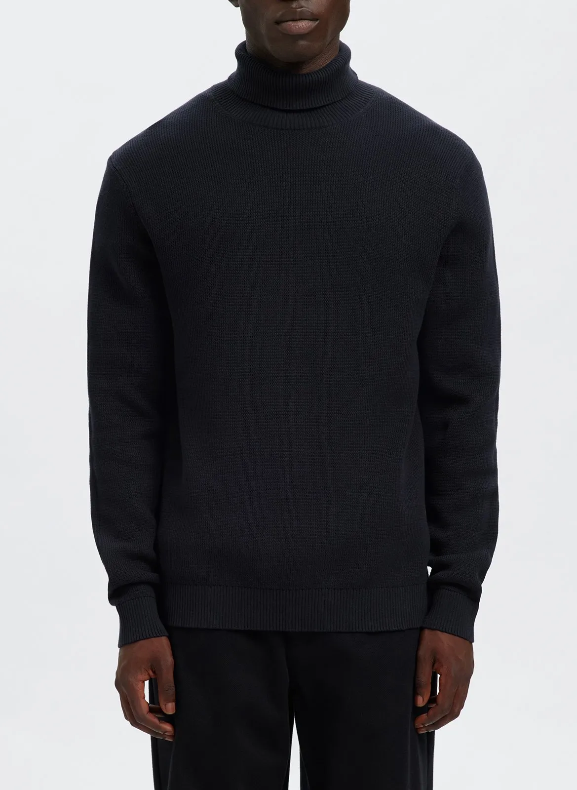 Sous-pull droit col roulé en coton bio Bleu DANE