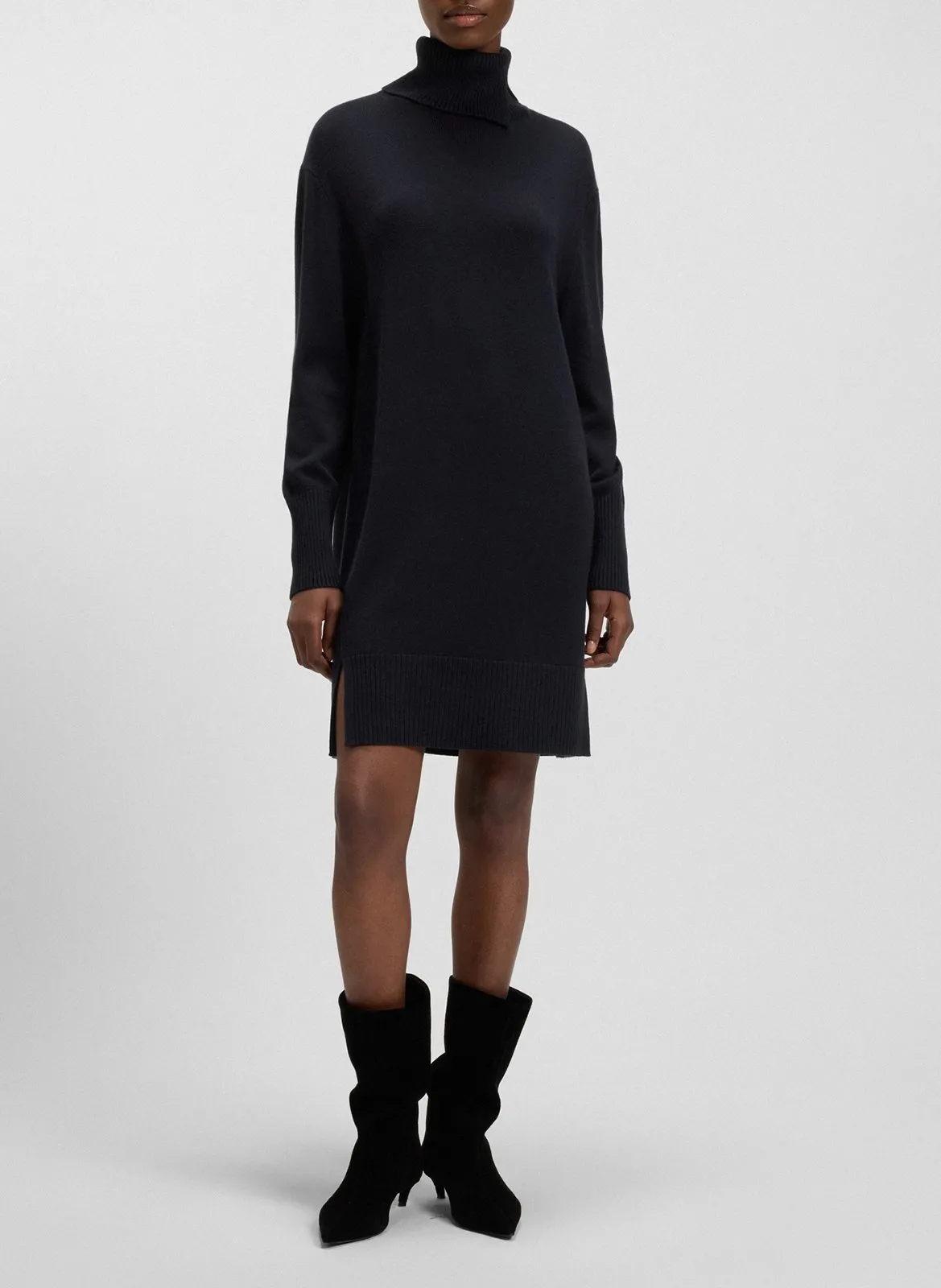 Robe pull droite col roulé en laine mélangée Bleu