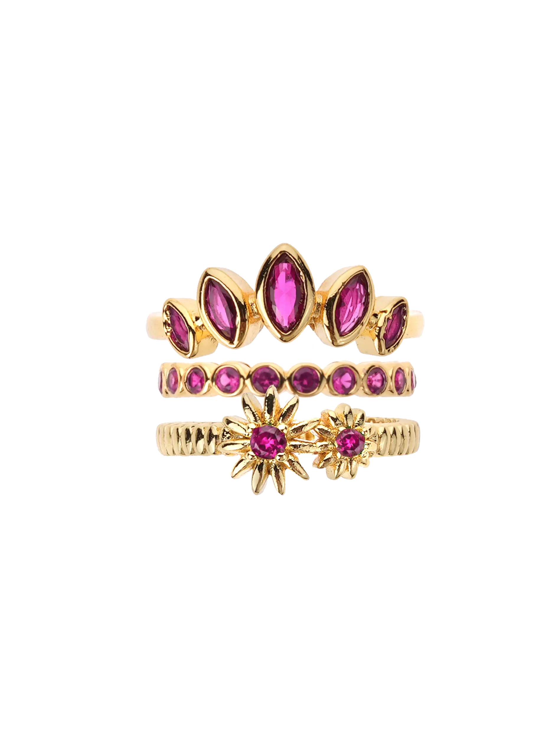 Trio de bagues réglables Rose JACINTA