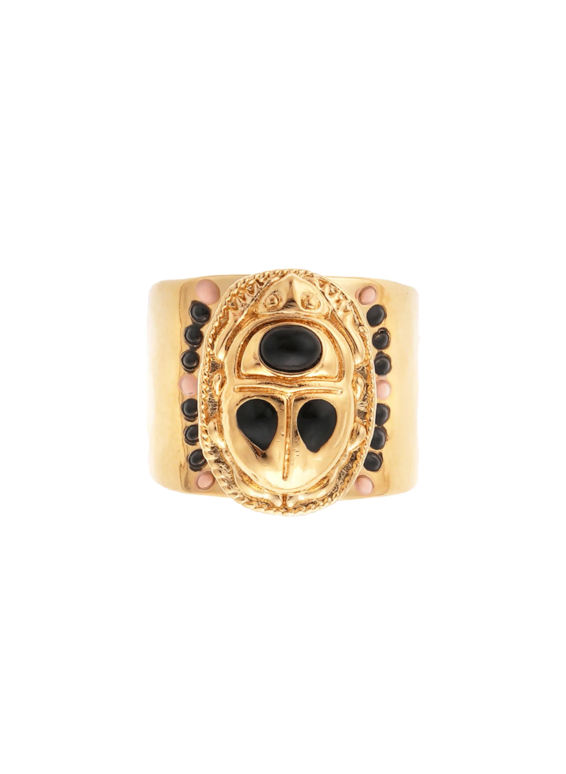 Bague réglable cabochon scarabé avec émail Noir TREZOR