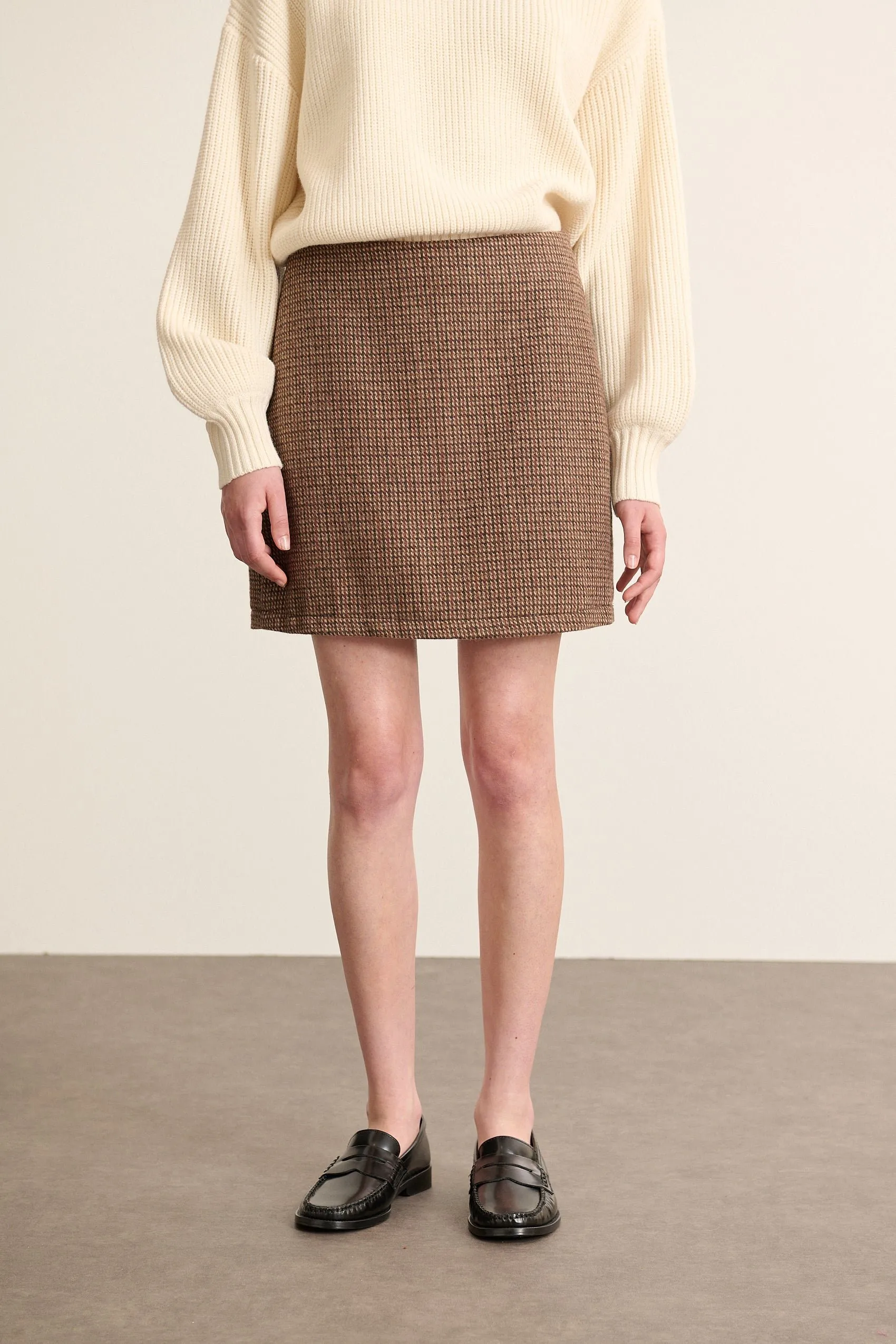 Jupe courte en laine mélangé Marron BOWEN