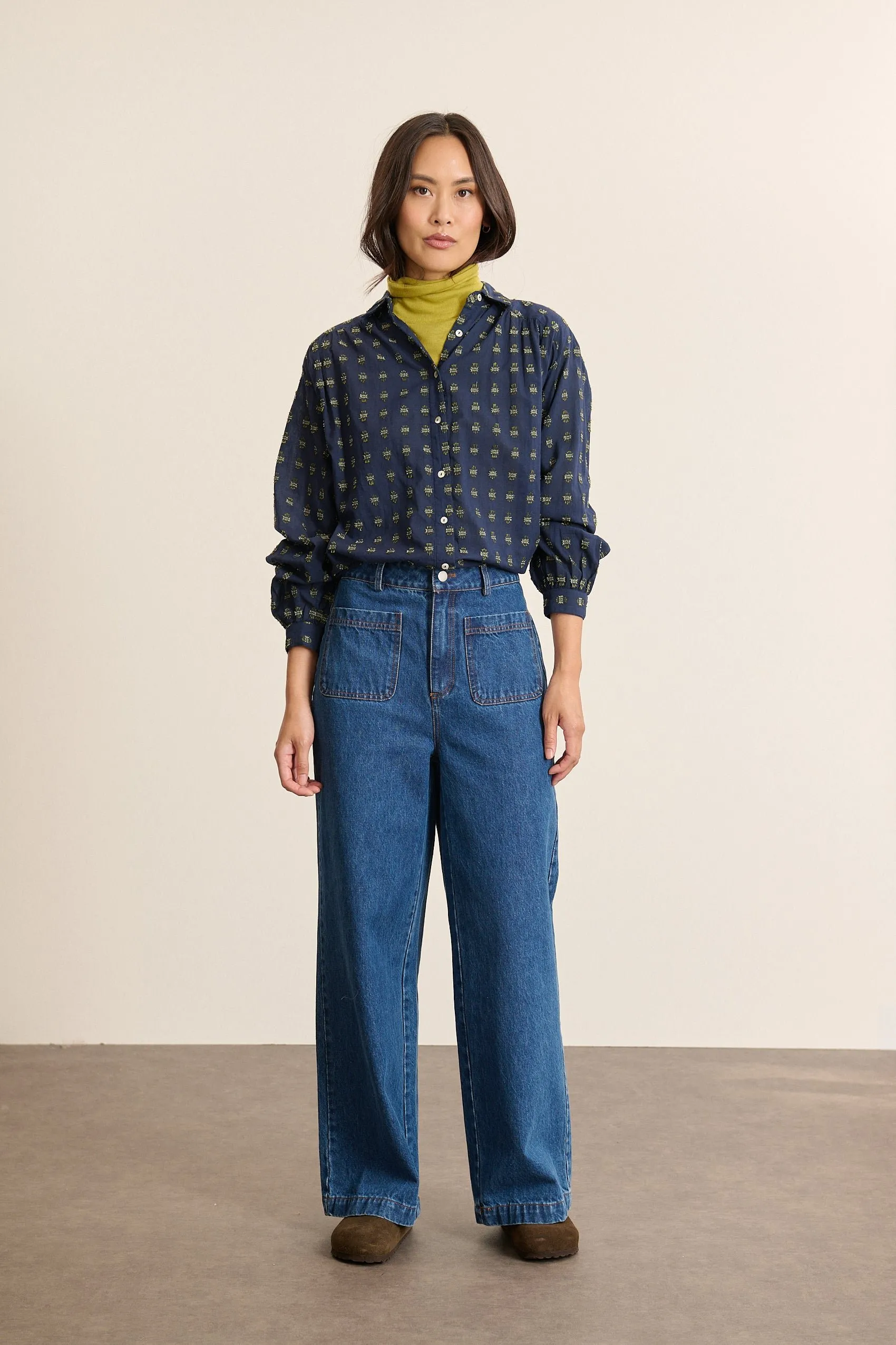 Chemise manches longues à carreaux Bleu TELMA