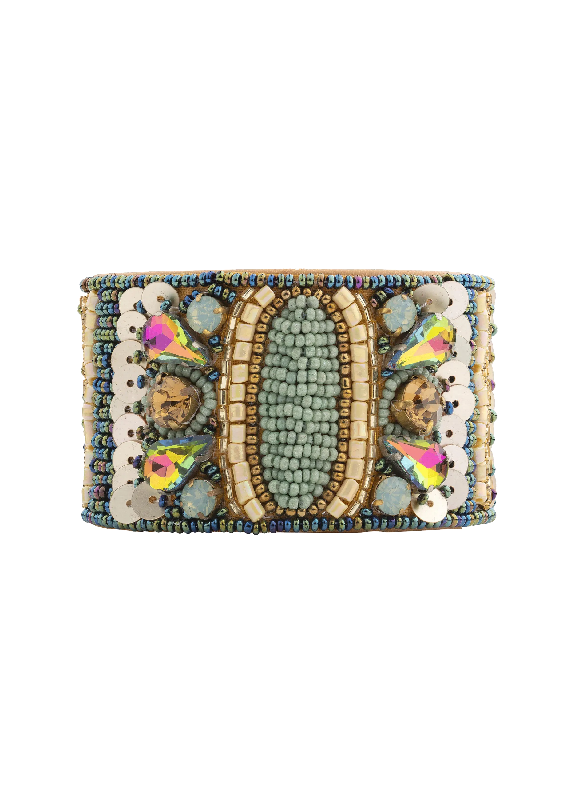 Bracelet manchette réglable de perles tissées Vert ANETHA