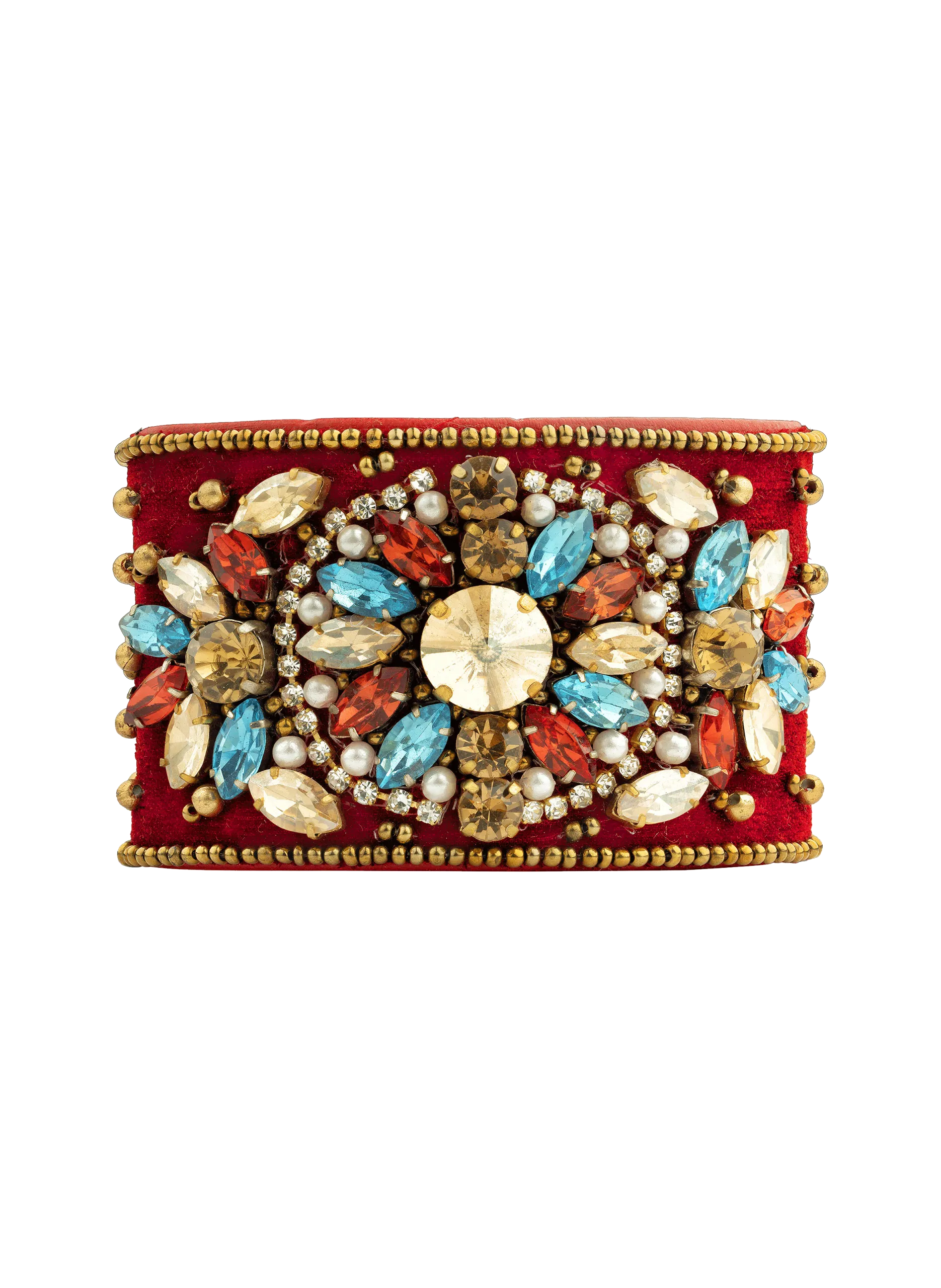 Bracelet manchette réglable de perles avec velours Rouge BERTO